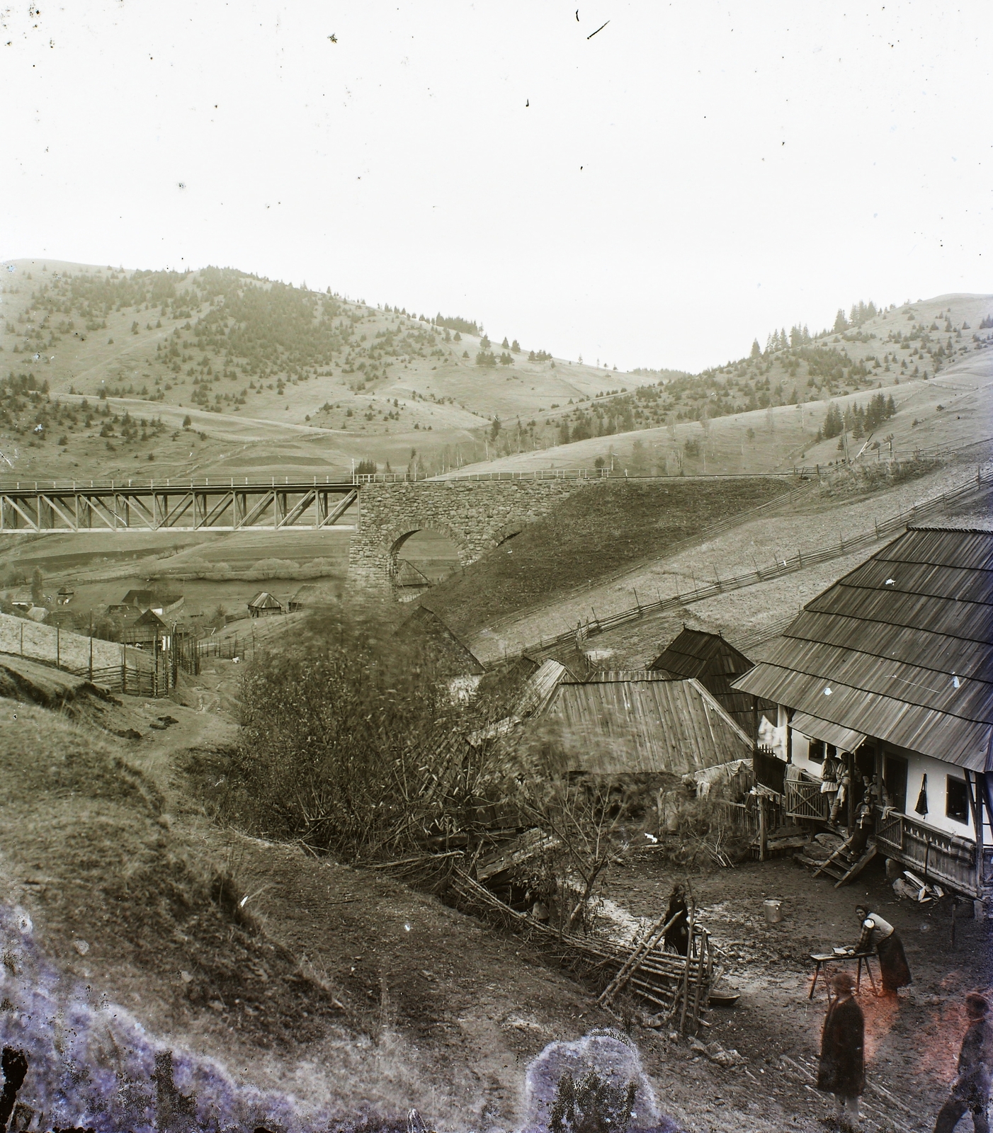 Romania,Transylvania, viadukt a Tatros folyó felett., 1908, Magyar Földrajzi Múzeum / Erdélyi Mór cége, bridge, Fortepan #86563