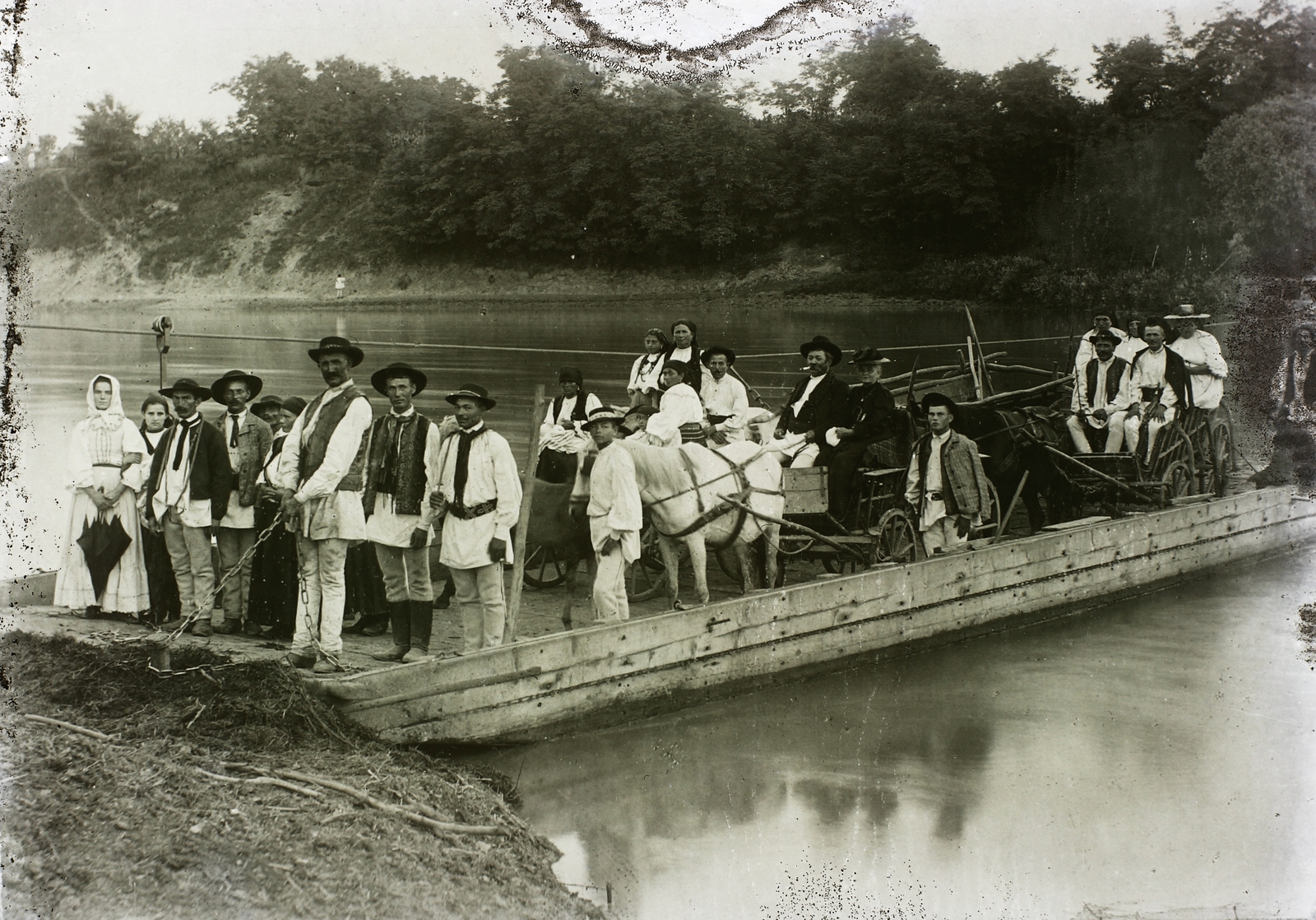 1908, Magyar Földrajzi Múzeum / Erdélyi Mór cége, ferry, chariot, folk costume, pinnace, Fortepan #86571