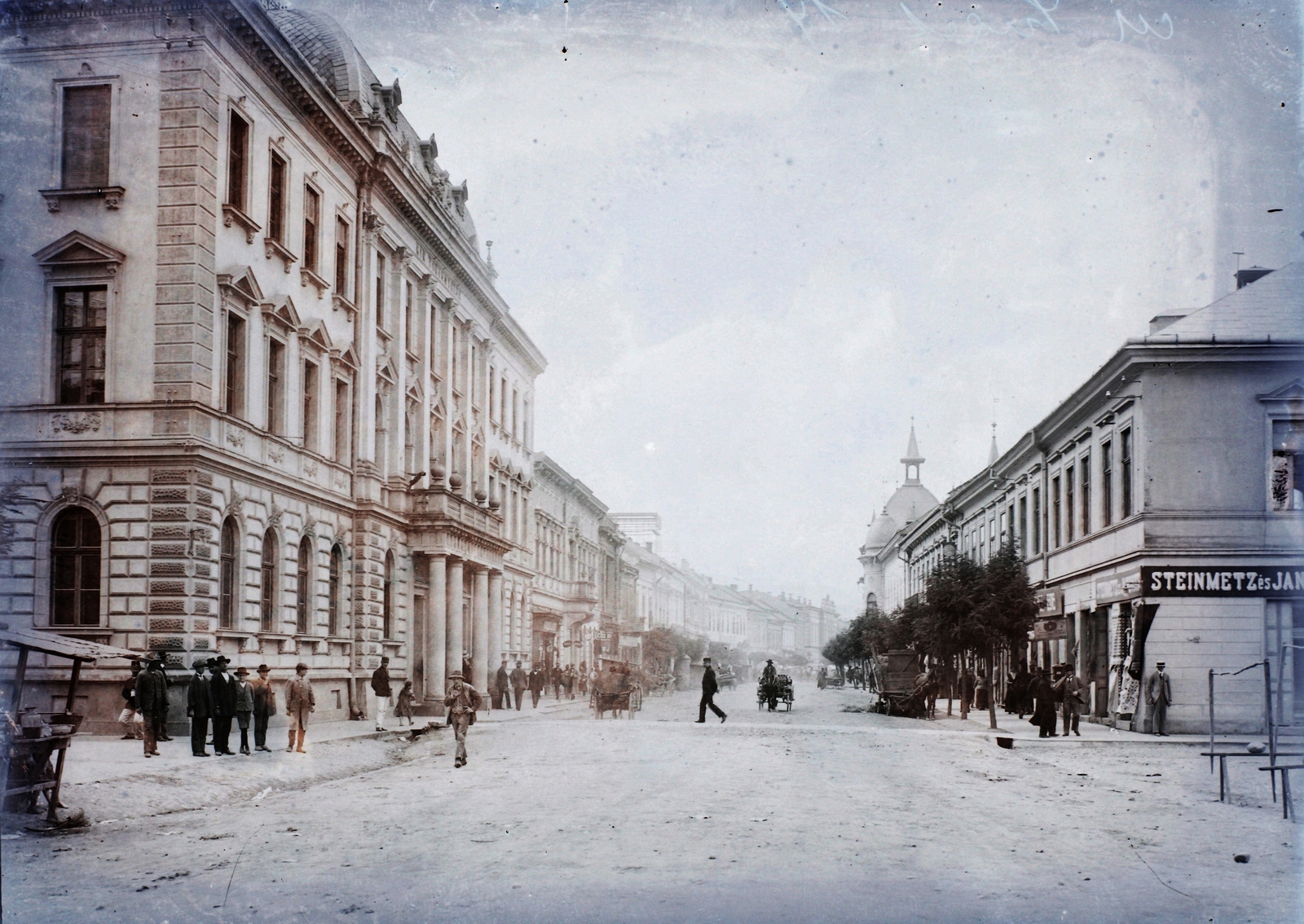 Romania,Transylvania, Sighetu Marmației, Rákóczi út (Strada Bogdan Vodă), balra a Királyi Törvényszék., 1907, Magyar Földrajzi Múzeum / Erdélyi Mór cége, public building, Fortepan #86581