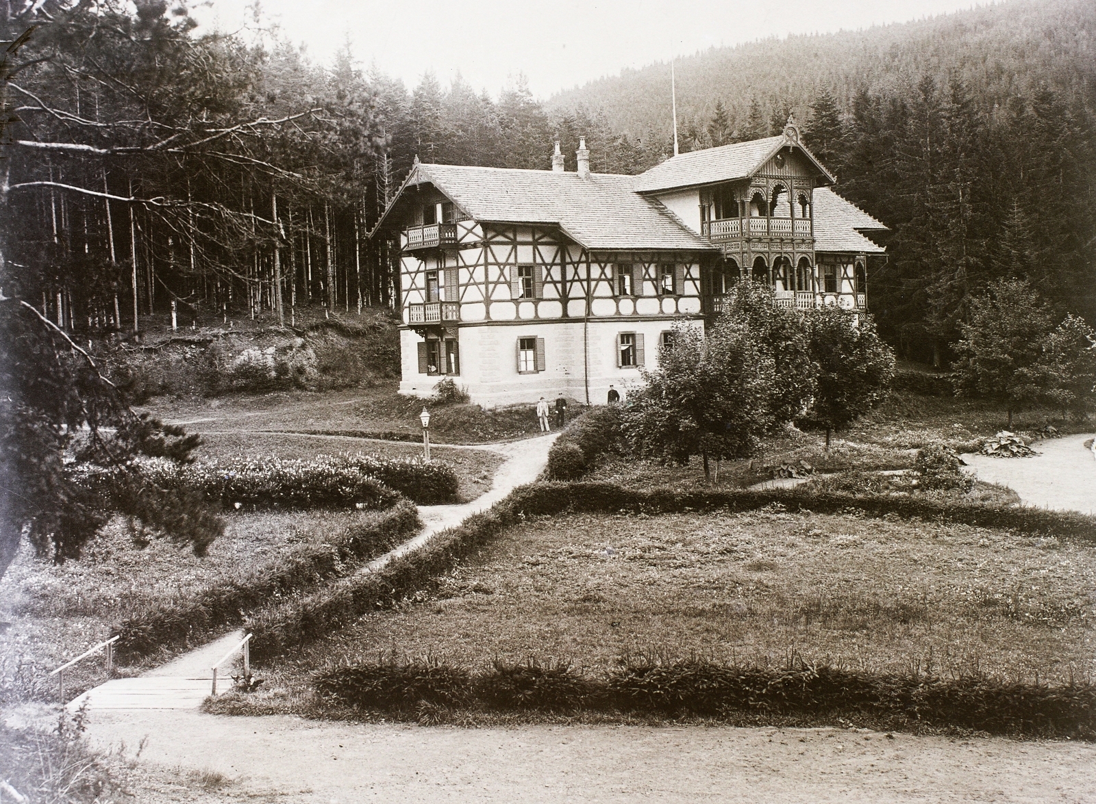 Slovakia, Poprad, Virágvölgy, Svájci villa., 1906, Magyar Földrajzi Múzeum / Erdélyi Mór cége, woods, mountain, Tatra Mountains, Fortepan #86848