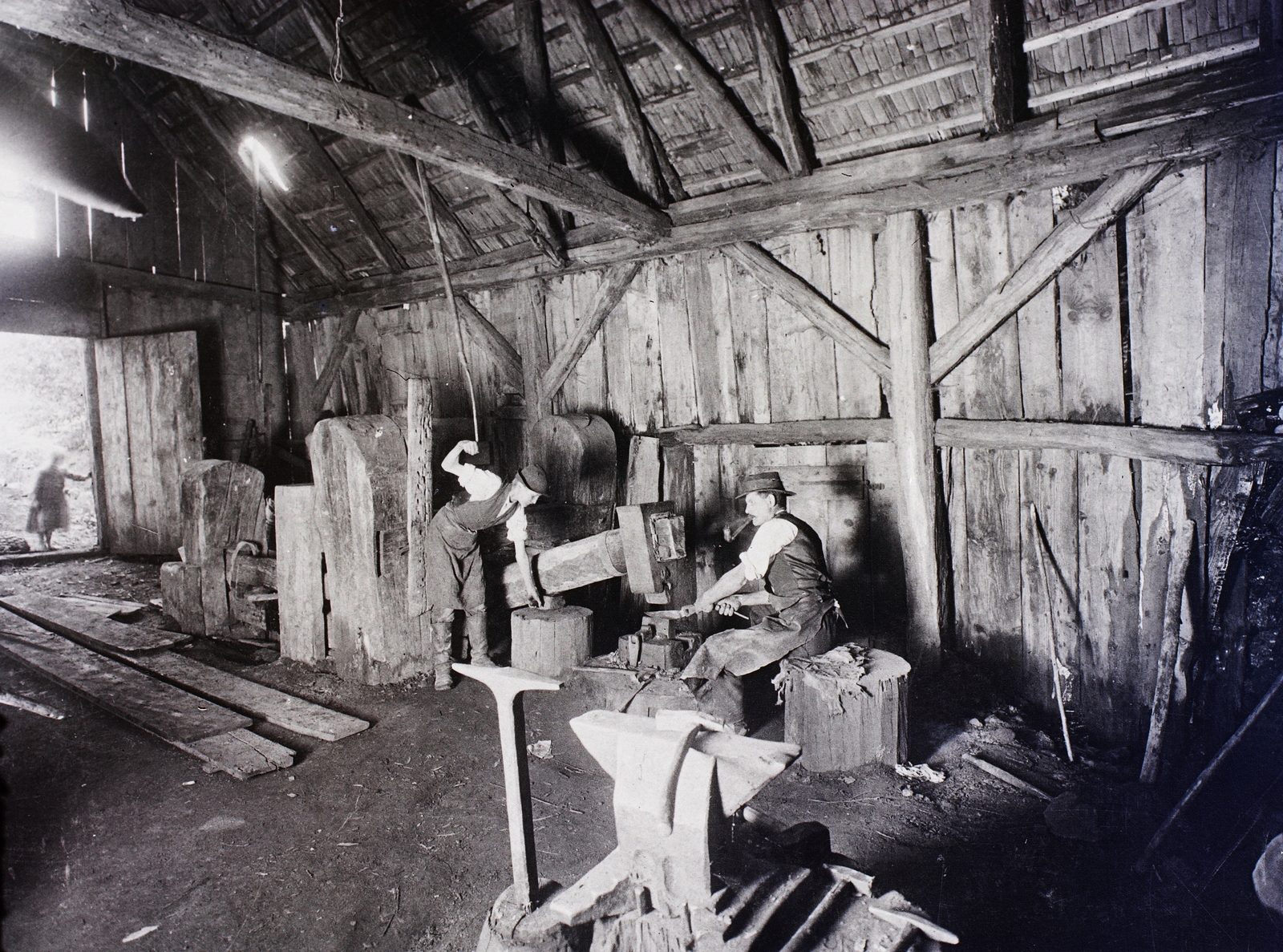 1908, Magyar Földrajzi Múzeum / Erdélyi Mór cége, crafts, blacksmith, fluid hammer, hammer machine, anvil, Fortepan #86855