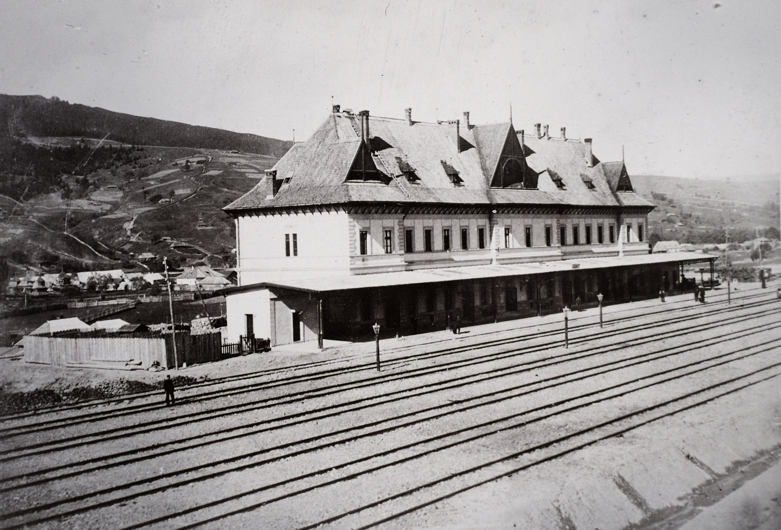 Ukraine,Zakarpattia Oblast, Yasinia, vasútállomás., 1907, Magyar Földrajzi Múzeum / Erdélyi Mór cége, train station, Fortepan #86859