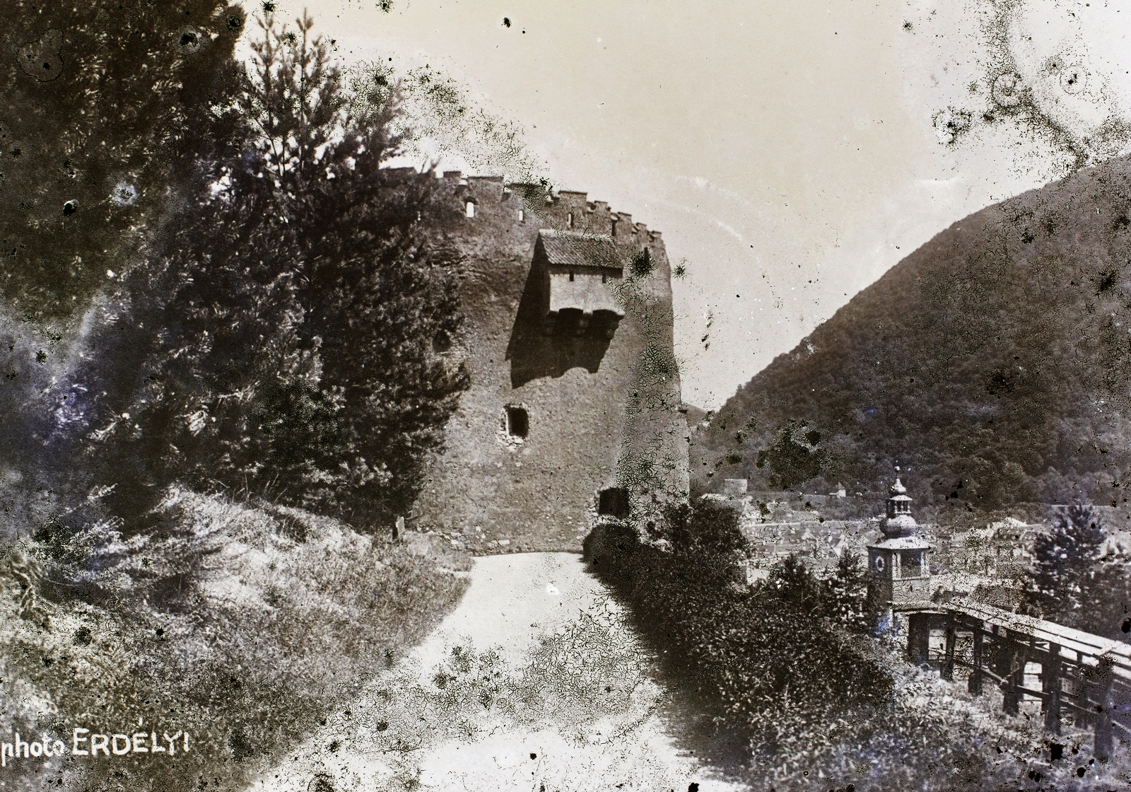 Romania,Transylvania, Brașov, Fehér-torony., 1908, Magyar Földrajzi Múzeum / Erdélyi Mór cége, tower, damaged photo, Fortepan #86908
