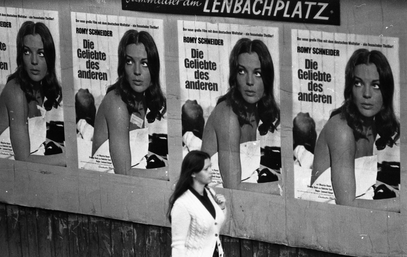 Németország, München, 1971, Urbán Tamás, plakát, Romy Schneider-ábrázolás, Fortepan #87440