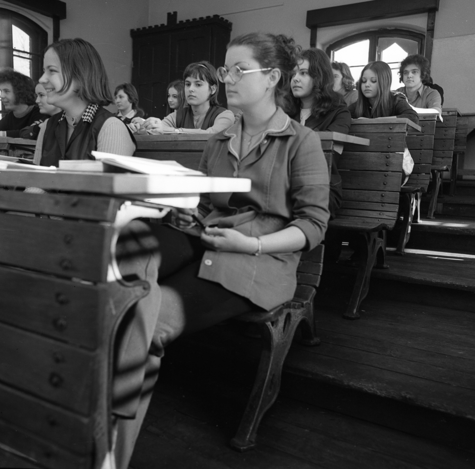 Hungary, Budapest I., Toldy Ferenc utca 9., a Toldy Ferenc Gimnázium fizika előadóterme., 1973, Urbán Tamás, classroom, Budapest, Fortepan #87987