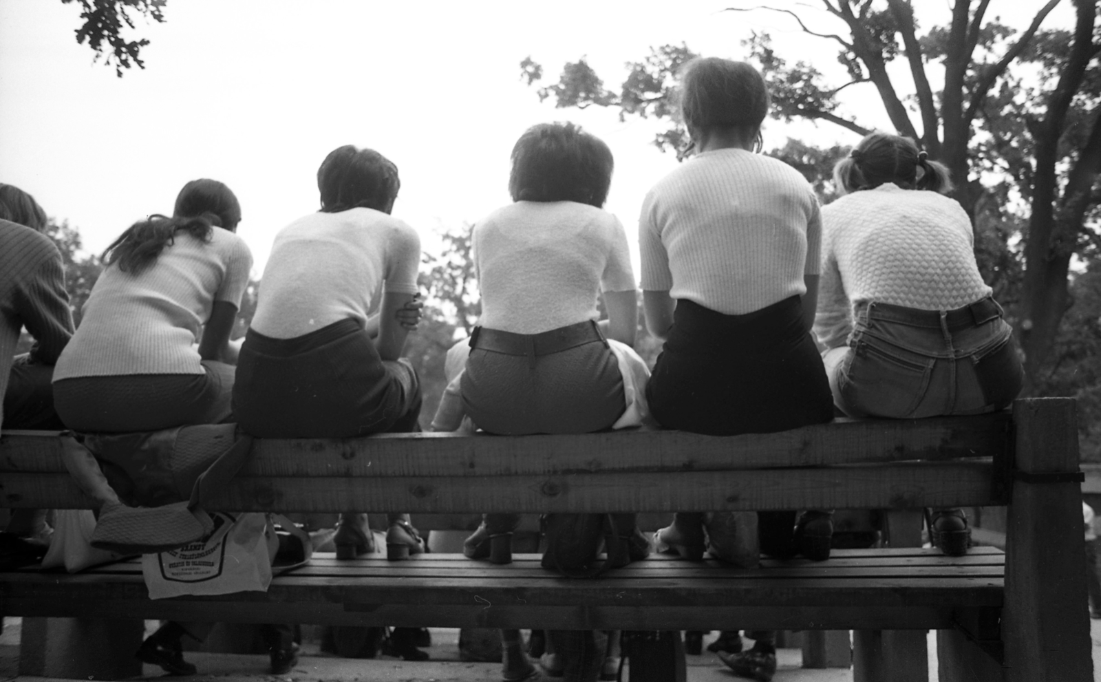 Hungary, Szeged, Újszegedi Szabadtéri Színpad. A felvétel a VII. Szegedi Ifjúsági Napok alkalmával készült., 1973, Urbán Tamás, back, sitting on backrest of a bench, audience, Fortepan #88237