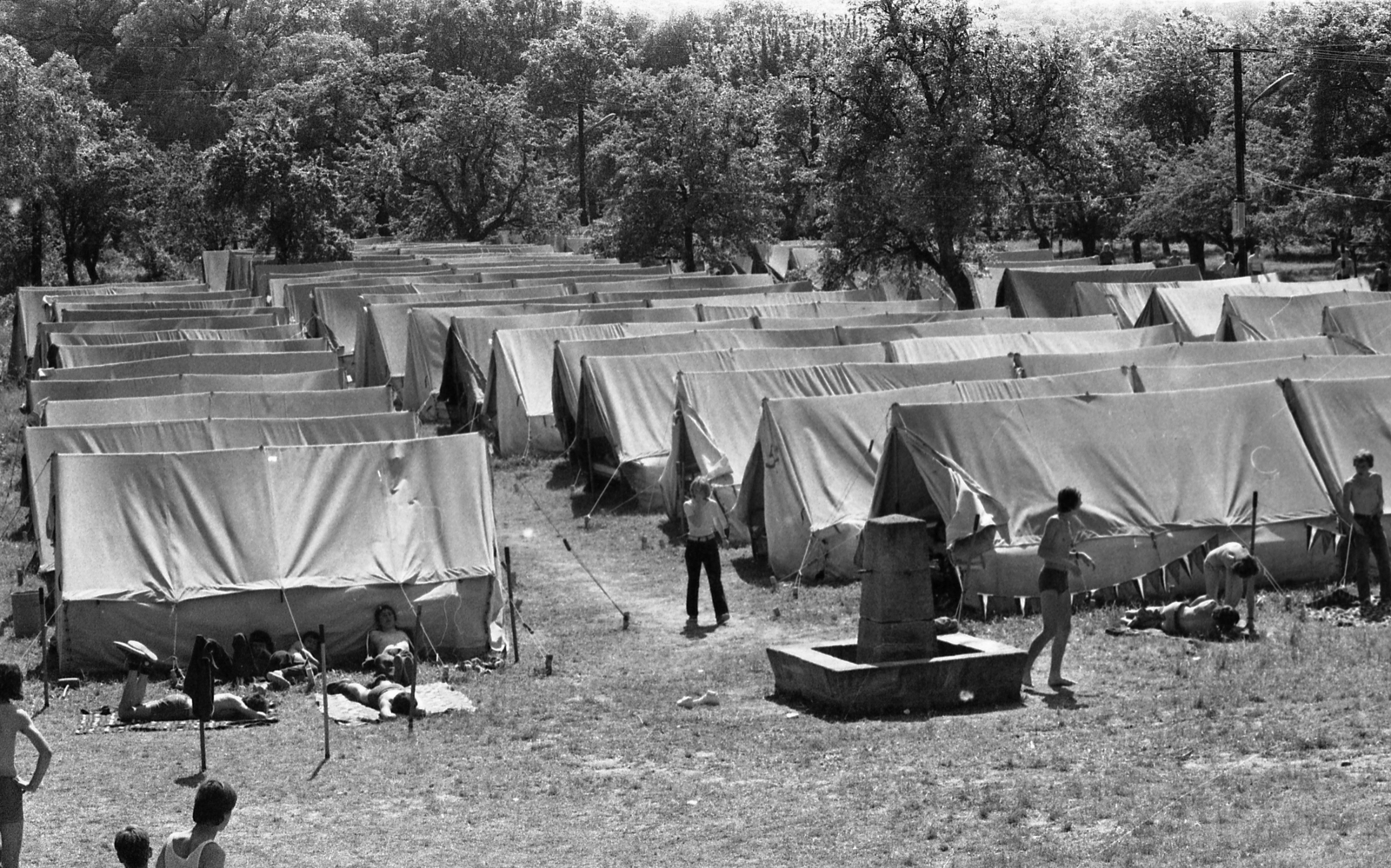 Hungary, Nagymaros, kemping, országjáró diákok Pest megyei találkozója., 1974, Urbán Tamás, camping site, Fortepan #88481
