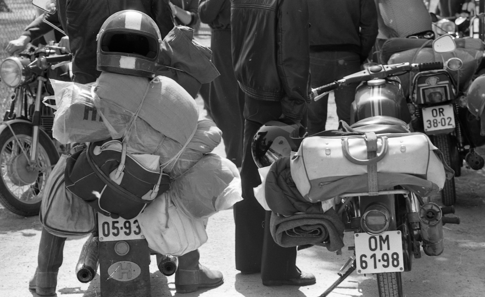 1977, Urbán Tamás, motorcycle, crash helmet, number plate, motorcycle meets, country code sign, Fortepan #88644