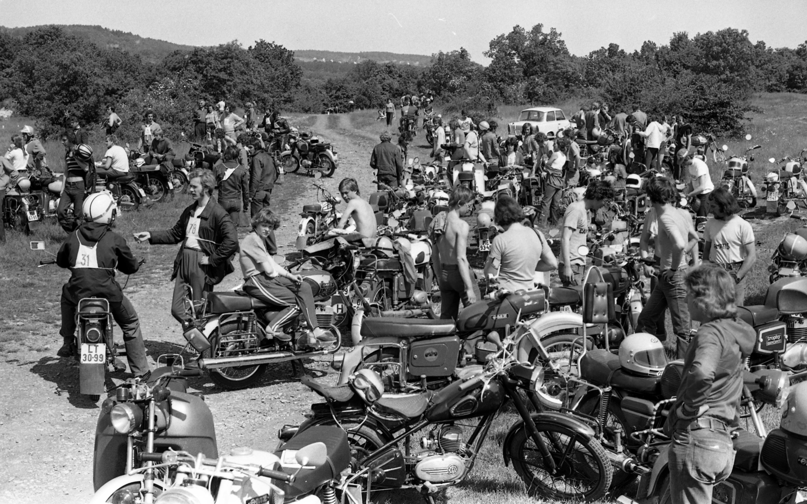 1977, Urbán Tamás, Trabant-brand, mass, motorcycle, MZ-brand, crash helmet, motorcycle meets, Fortepan #88647