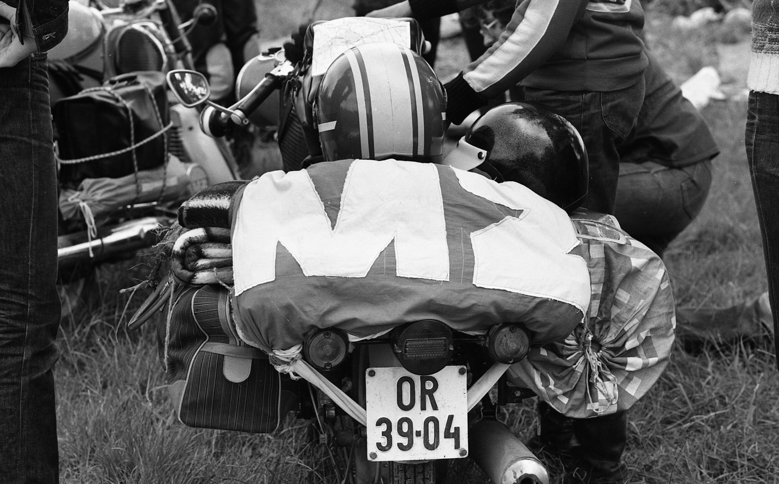 1977, Urbán Tamás, motorcycle, crash helmet, number plate, motorcycle meets, Fortepan #88650