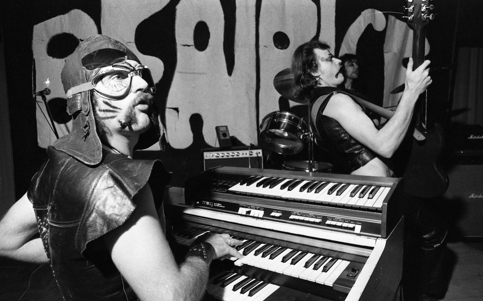 Hungary, Beatrice koncert egy moziban, Gidófalvy Attila, Lugosi László, Donászy Tibor., 1979, Urbán Tamás, guitar, drum, synthesizer, Beatrice-portrayal, Fortepan #89130