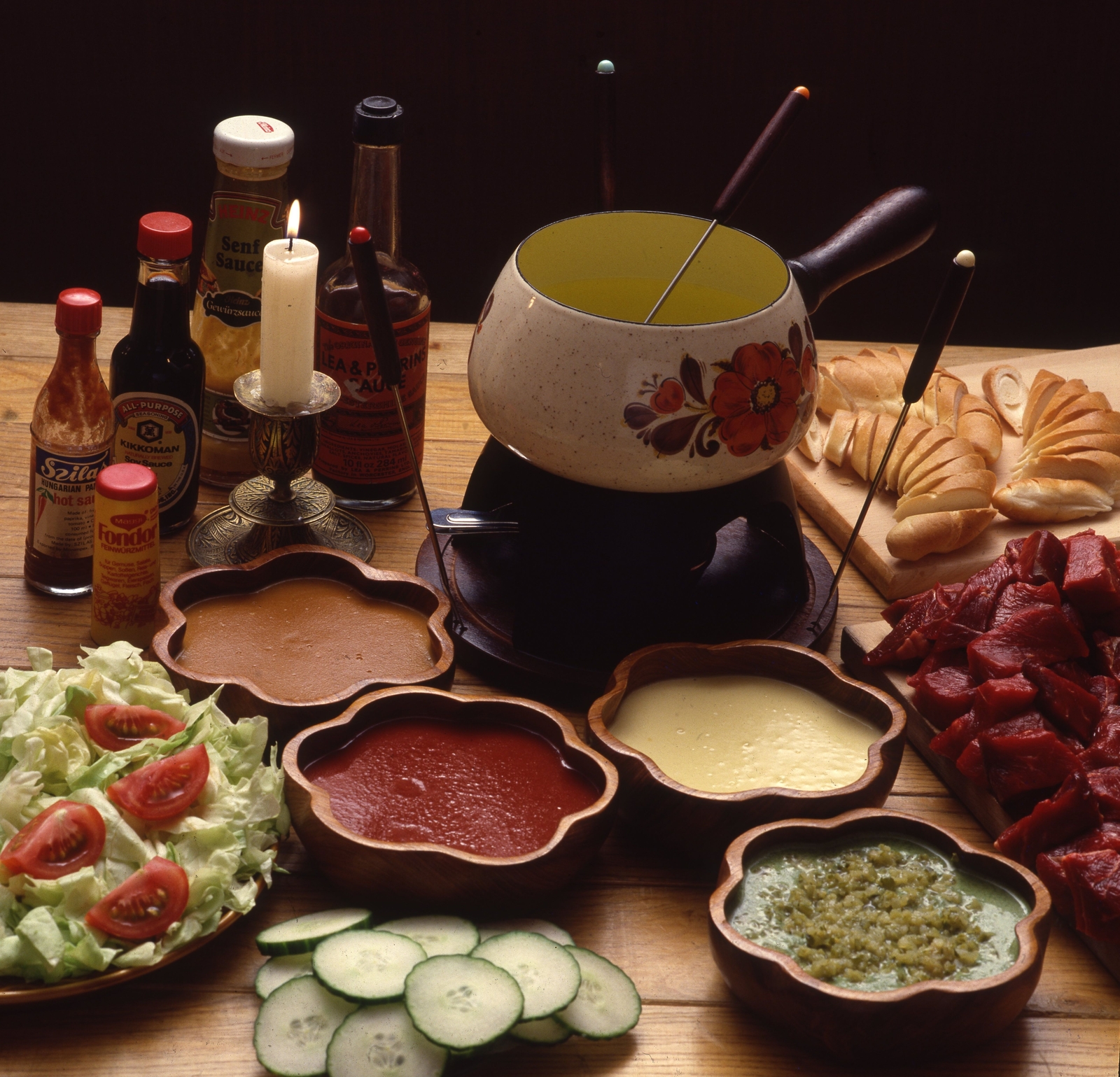 Hungary, 1977, Urbán Tamás, colorful, meal, fondue, advertising photography, still life, Fortepan #89416