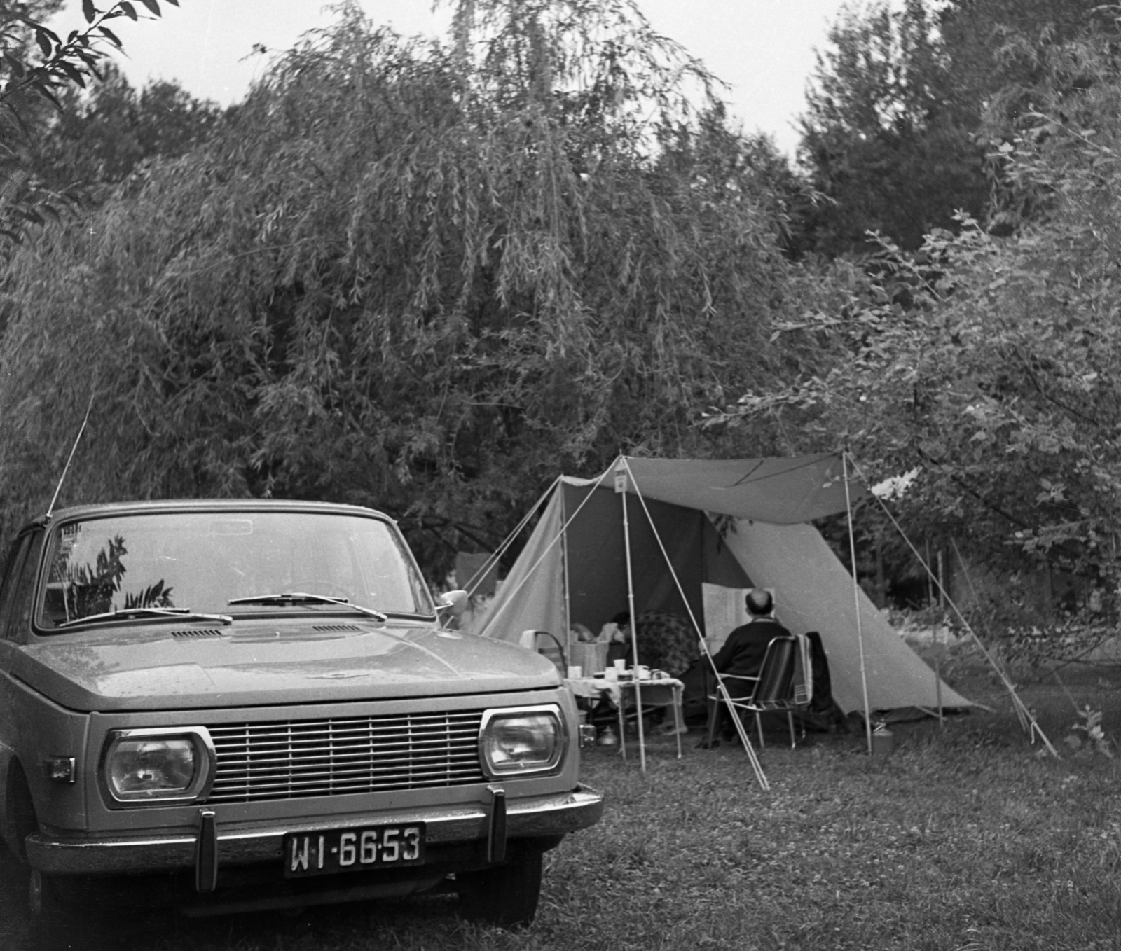Hungary, Pap Island, Szentendre, kemping., 1971, Urbán Tamás, German brand, Wartburg-brand, tent, automobile, number plate, Fortepan #89758