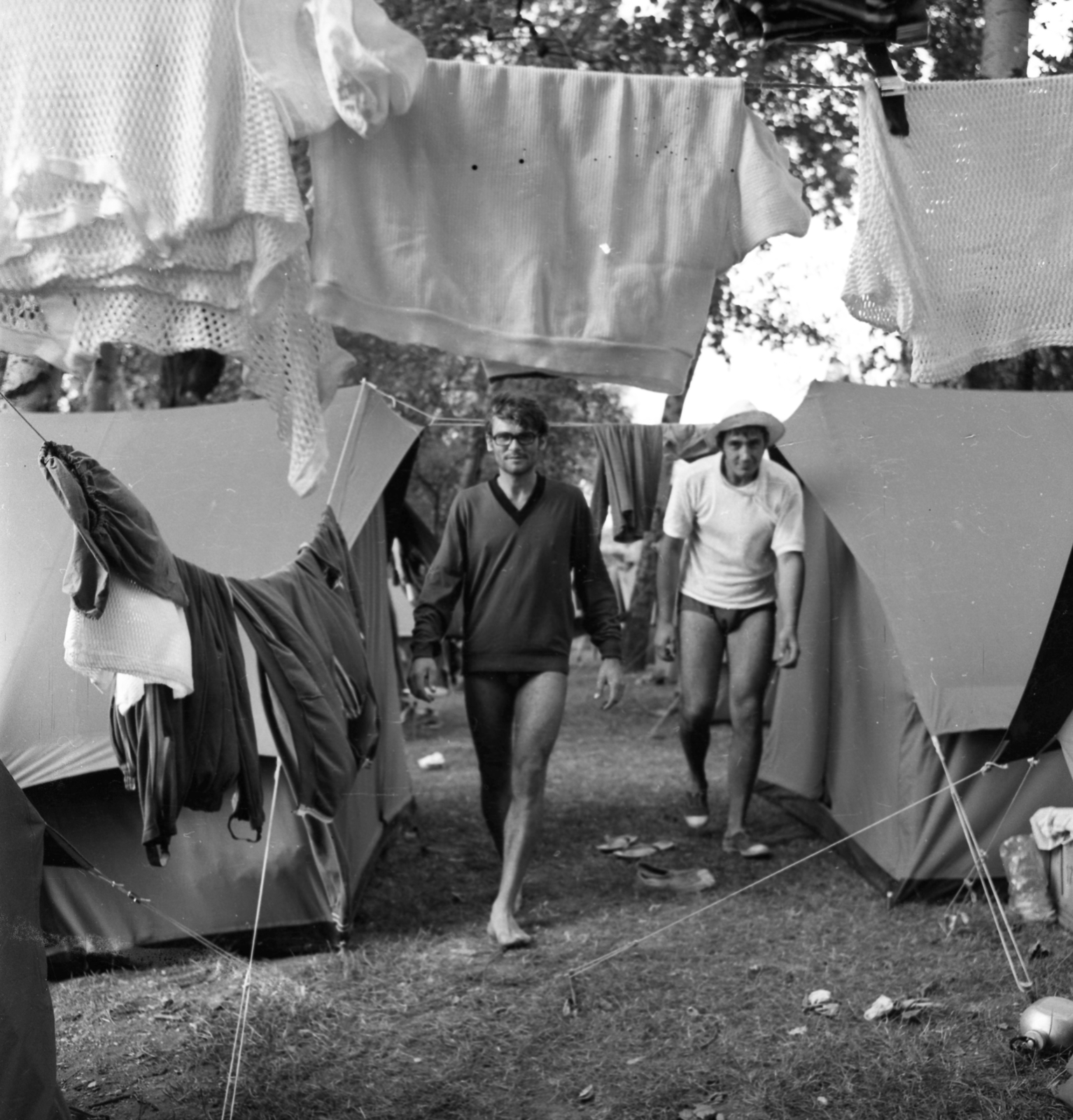 1972, Urbán Tamás, tent, camping, hanging clothes, Fortepan #89882