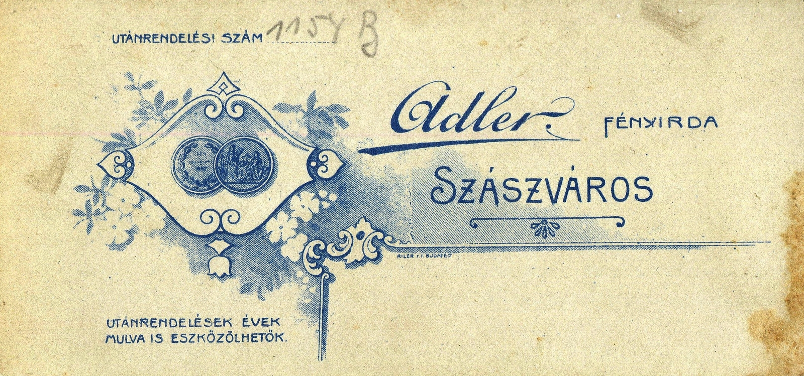 Romania,Transylvania, Orăstie, Adler fényirda. A felvétel 1899-ben készült., 1900, Mészöly Leonóra, studio, photographer, verso, Fortepan #90035