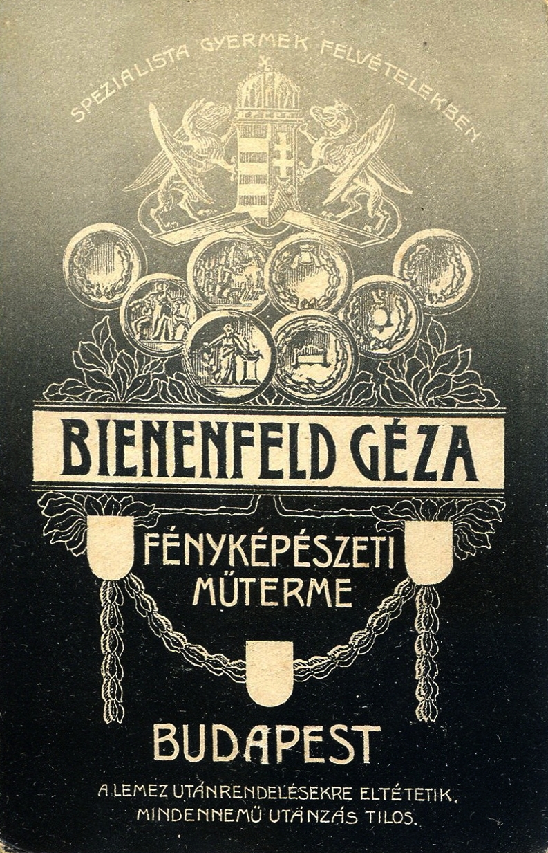 Magyarország, Budapest IV., Szent István tér 1. Bienenfeld Géza fényképészeti műterme. A felvétel 1897-ben készült., 1900, Mészöly Leonóra, műterem, fényképész, hátlap, Budapest, Fortepan #90056