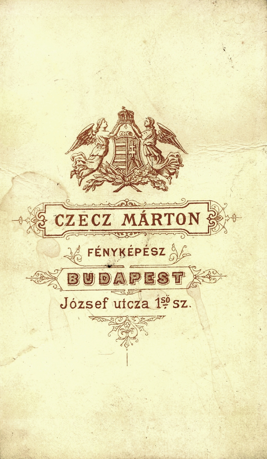 Magyarország, Budapest VIII., József utca 1., Czecz Márton fényképész. A felvétel 1880-ban készült., 1900, Mészöly Leonóra, műterem, fényképész, hátlap, Budapest, Fortepan #90082