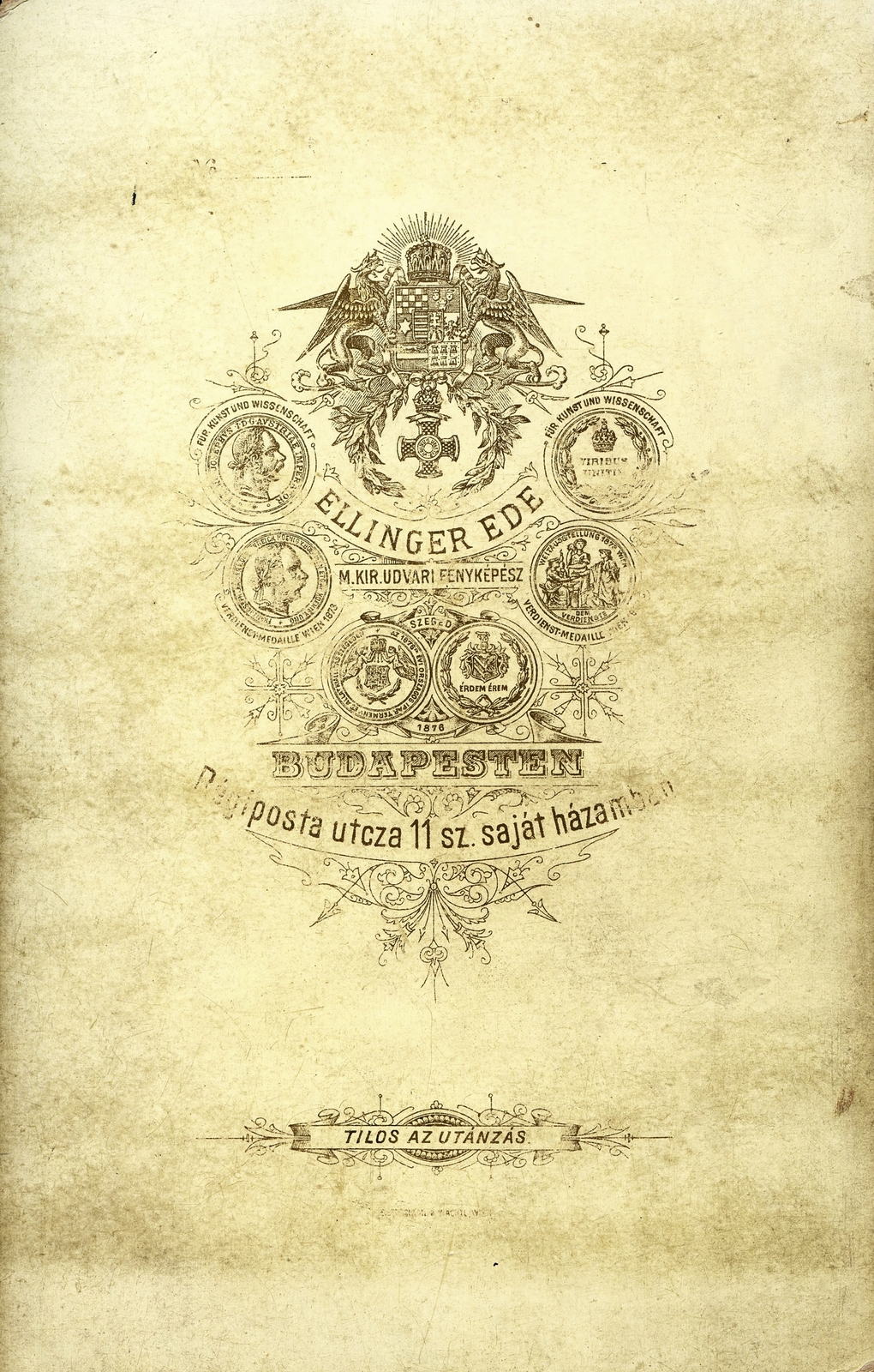 Hungary, Budapest V., Régi posta utca 11., Ellinger Ede fényképész. A felvétel 1876-ban készült., 1900, Mészöly Leonóra, studio, photographer, verso, Budapest, Fortepan #90113