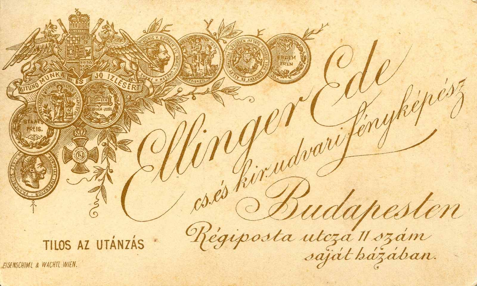 Hungary, Budapest V., Régi posta utca 11., Ellinger Ede fényképész. A felvétel 1890-ben készült., 1900, Mészöly Leonóra, studio, photographer, verso, Budapest, Fortepan #90114