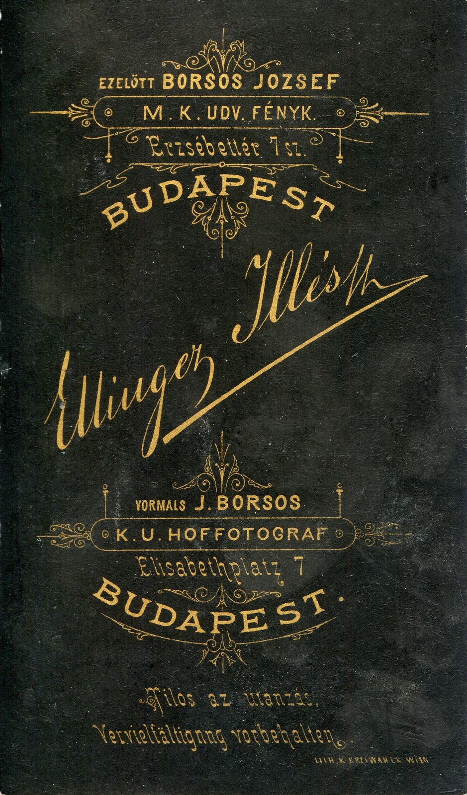 Hungary, Budapest V., Erzsébet tér 7., Ellinger Illés fényképész (Borsos József utódja). A felvétel 1880-ban készült., 1900, Mészöly Leonóra, studio, photographer, verso, Budapest, Fortepan #90115
