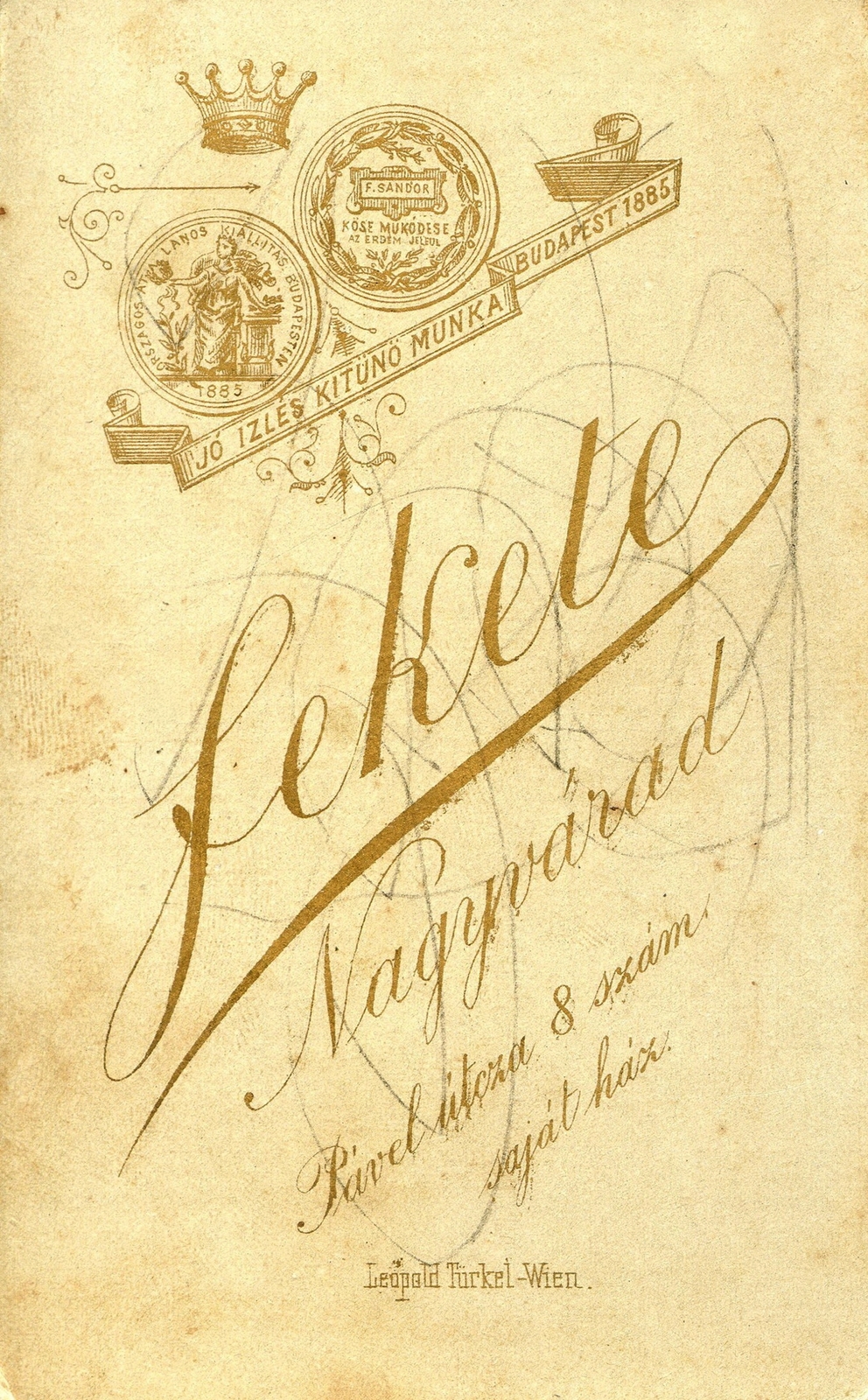 Romania,Transylvania, Oradea, Pável utca 8., Fekete fényképész. A felvétel 1885-ben készült., 1900, Mészöly Leonóra, studio, photographer, verso, Fortepan #90128