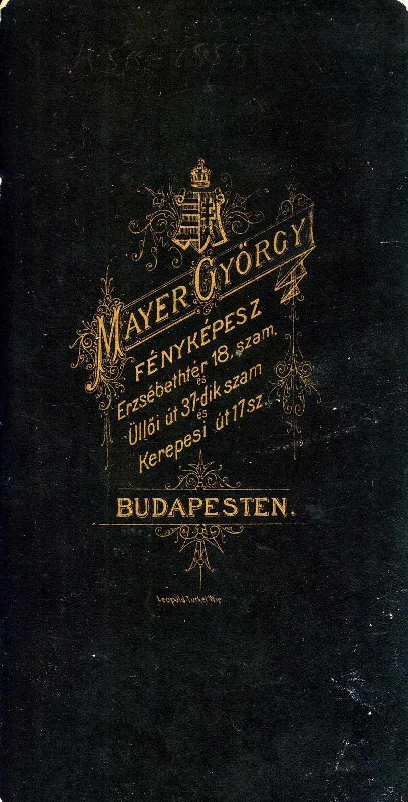 Hungary, Budapest VIII.,Budapest V.,Budapest IX., Erzsébet tér 18., Üllői út 37., Rákóczi (Kerepesi) út 17., Mayer György fényképész. A felvétel 1880-ban készült., 1900, Mészöly Leonóra, studio, photographer, verso, Budapest, Fortepan #90167