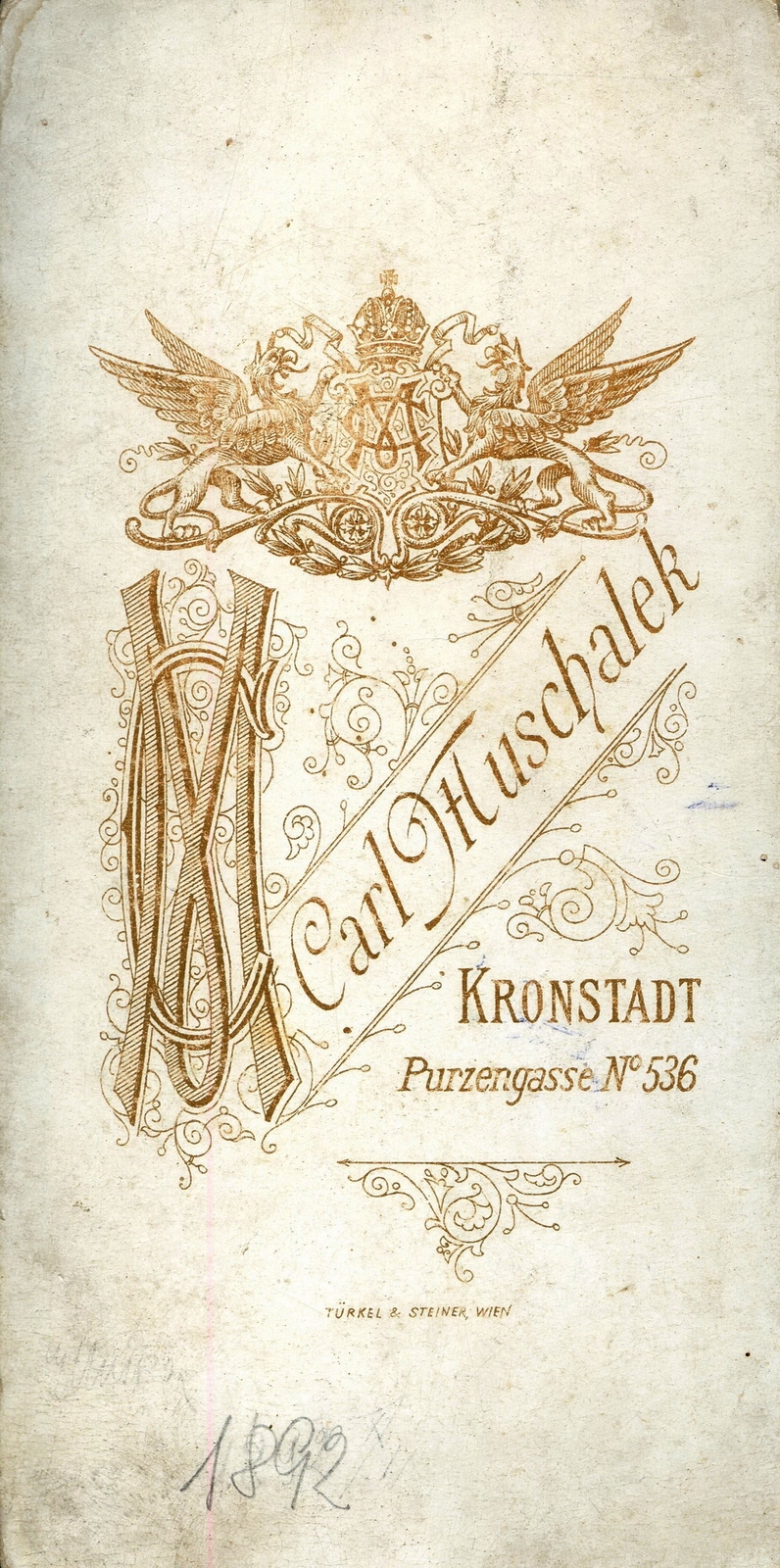 Romania,Transylvania, Brașov, Purzengasse 536., Carl Muschalek fényképész. A felvétel 1892-ben készült., 1900, Mészöly Leonóra, studio, photographer, verso, Fortepan #90171