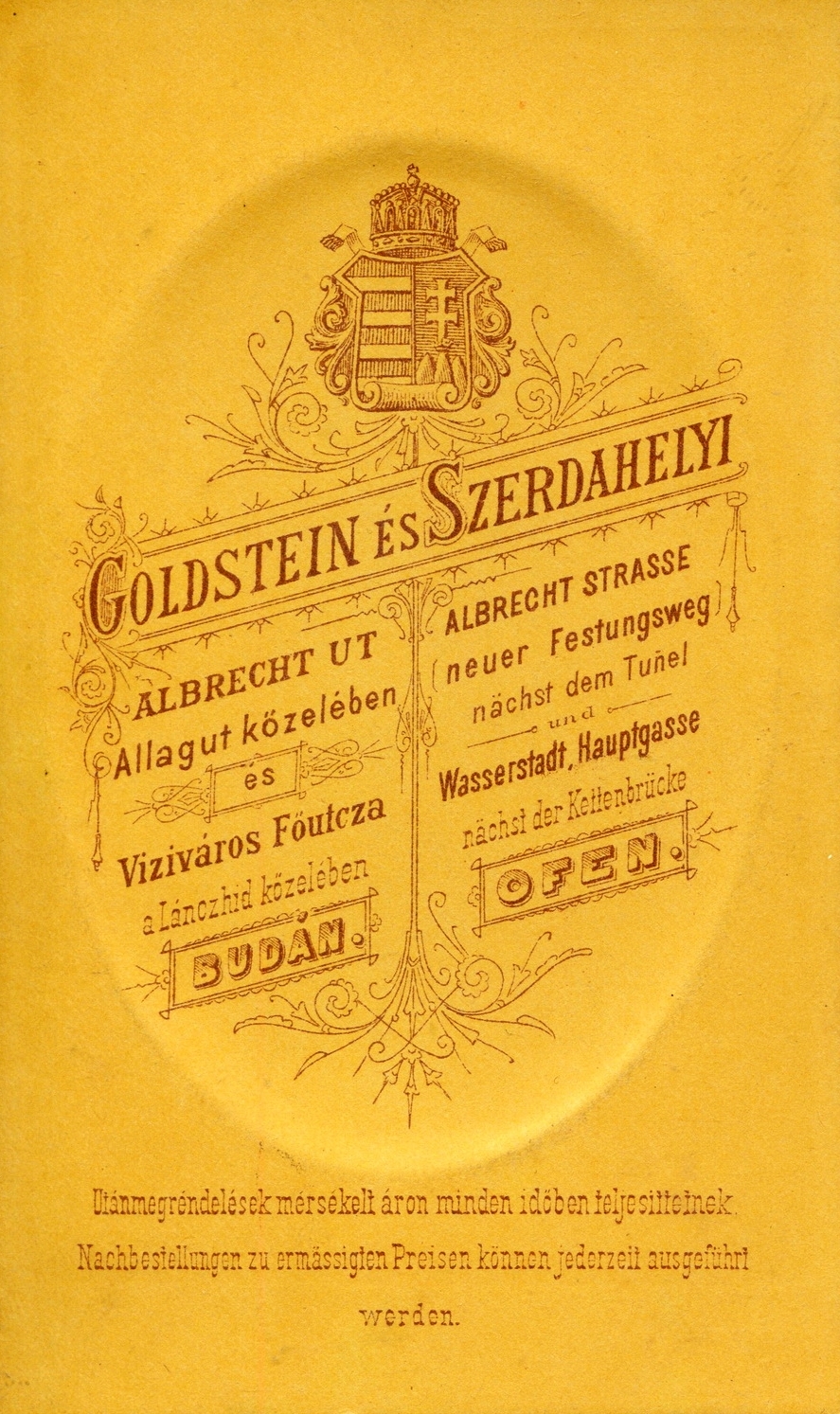 Hungary, Budapest I., Hunyadii János (Albrecht) út, Goldstein és Szerdahelyi fényképészek. A felvétel 1870-ben készült., 1900, Mészöly Leonóra, studio, photographer, verso, Budapest, Fortepan #90204