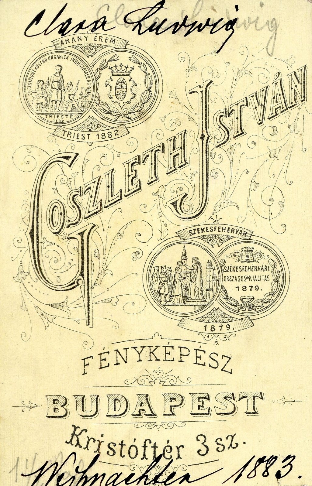 Hungary, Budapest V., Kristóf tér 3., Goszleth István fényképész. A felvétel 1883-ban készült., 1900, Mészöly Leonóra, studio, photographer, verso, Budapest, Fortepan #90208