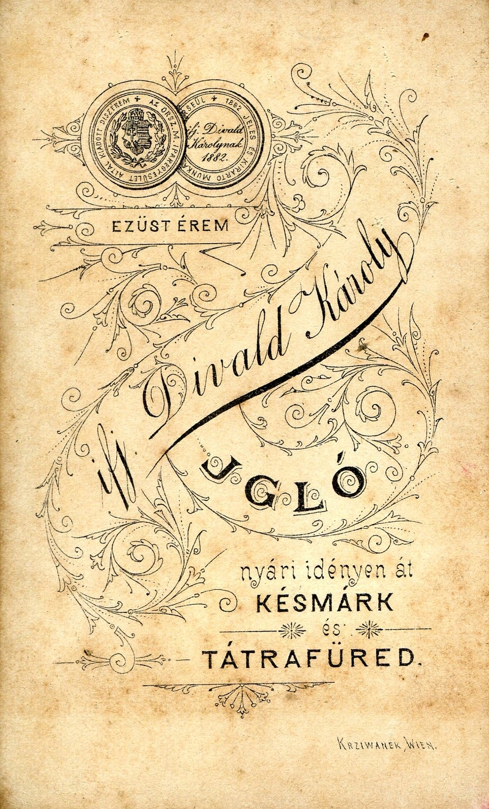 Slovakia, Kežmarok,Smokovec,Spišská Nová Ves, ifj. Divald Károly fényképész. A felvétel 1883-ban készült., 1900, Mészöly Leonóra, studio, photographer, verso, Fortepan #90234