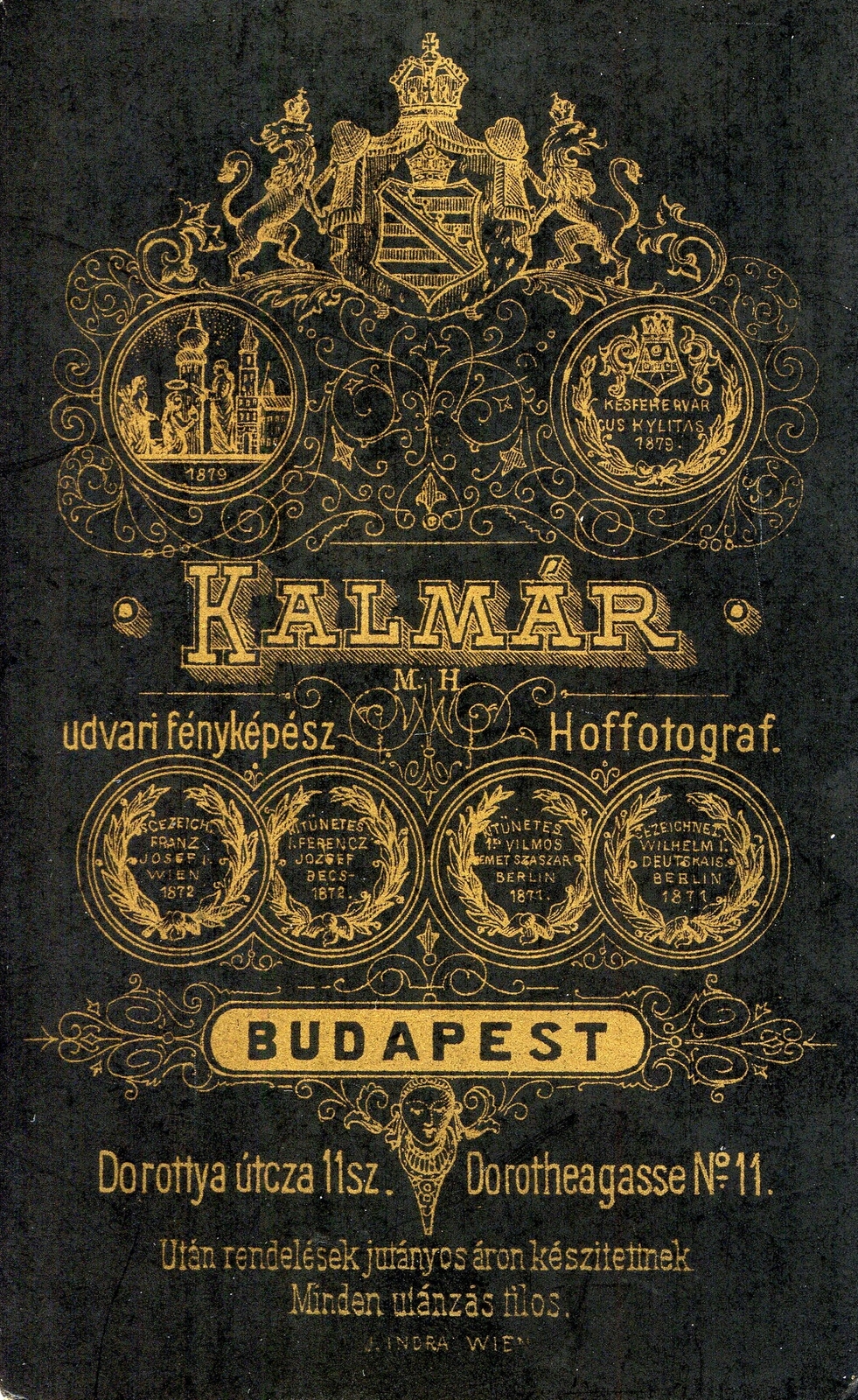 Magyarország, Budapest V., Dorottya utca 11., Kalmár fényképész. A felvétel 1880-ban készült., 1900, Mészöly Leonóra, műterem, fényképész, hátlap, Budapest, Fortepan #90243