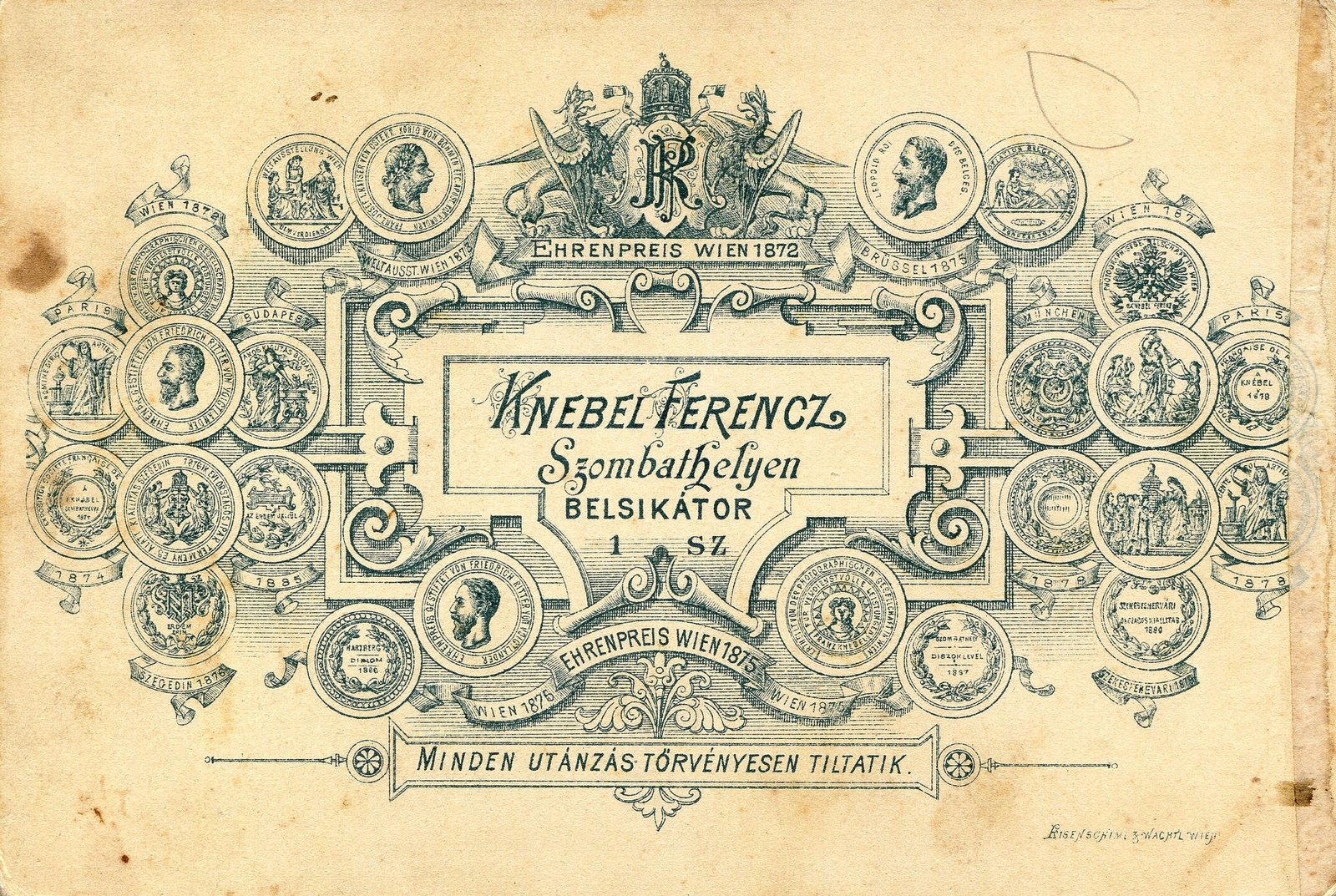 Hungary, Szombathely, Belsikátor 1., Knébel Ferenc fényképész. A felvétel 1889-ben készült., 1900, Mészöly Leonóra, studio, photographer, verso, Fortepan #90253