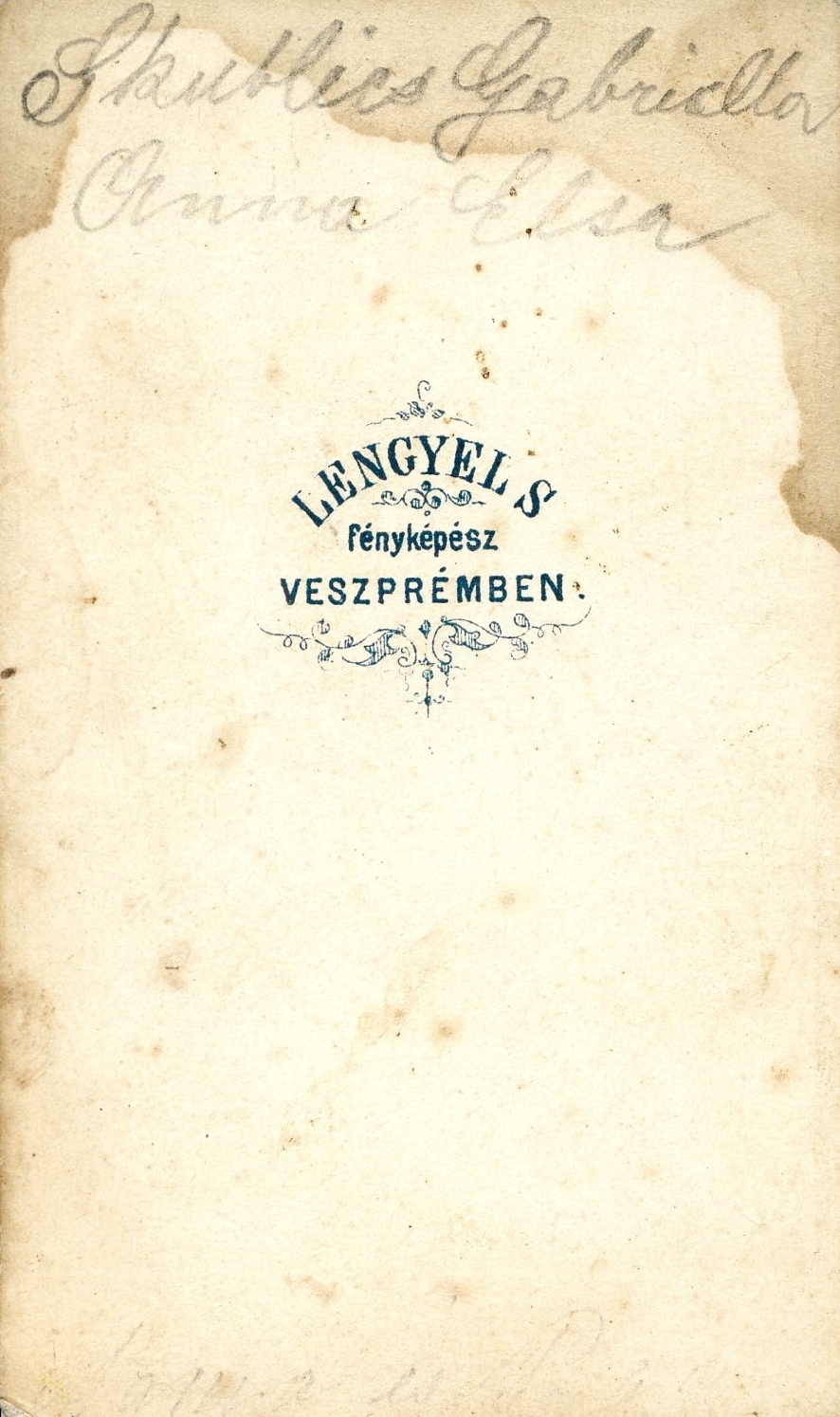 Hungary, Veszprém, Lengyel Samu fényképész. A felvétel 1865-ben készült., 1900, Mészöly Leonóra, studio, photographer, verso, Fortepan #90283