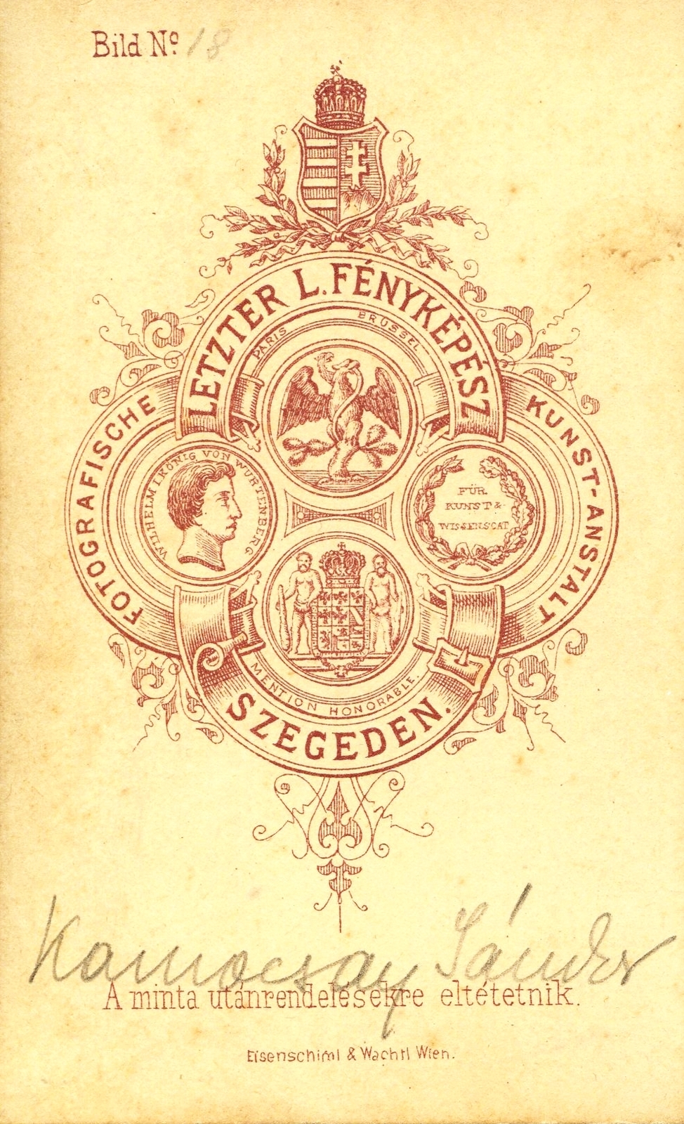 Hungary, Szeged, Letzter Lázár fényképész. A felvétel 1869-ben készült., 1900, Mészöly Leonóra, studio, photographer, verso, Fortepan #90285