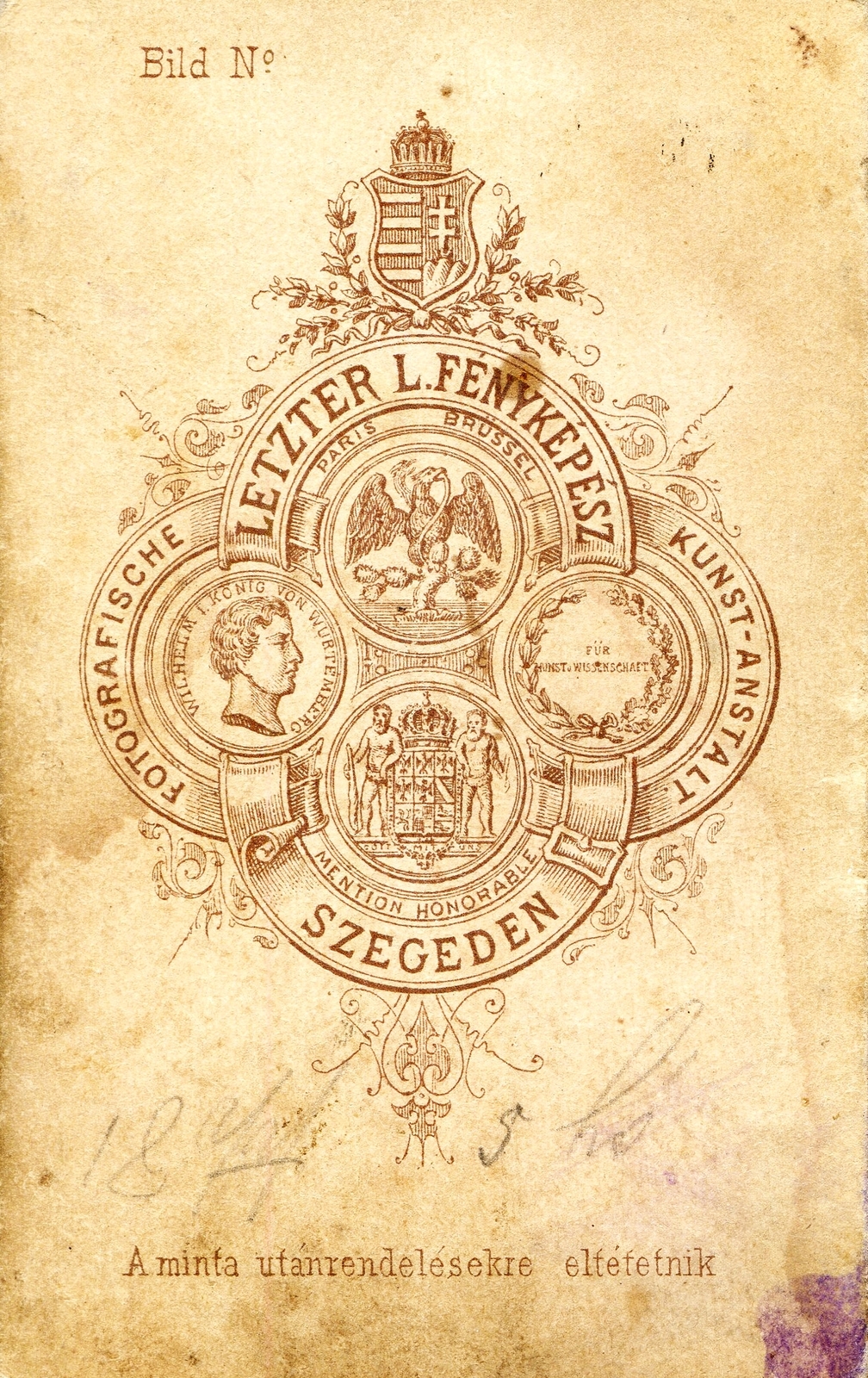 Hungary, Szeged, Letzter Lázár fényképész. A felvétel 1871-ben készült., 1900, Mészöly Leonóra, studio, photographer, verso, Fortepan #90286