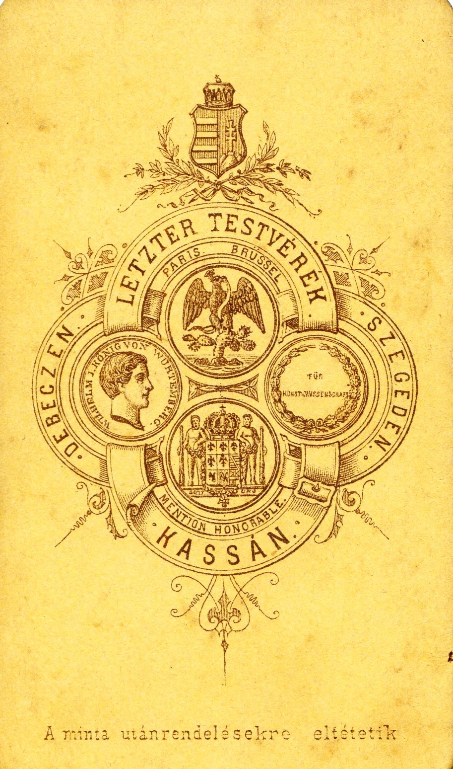 Slovakia, Košice, Letzter testvérek, fényképészek. A felvétel 1870-ben készült., 1900, Mészöly Leonóra, studio, photographer, verso, Fortepan #90290