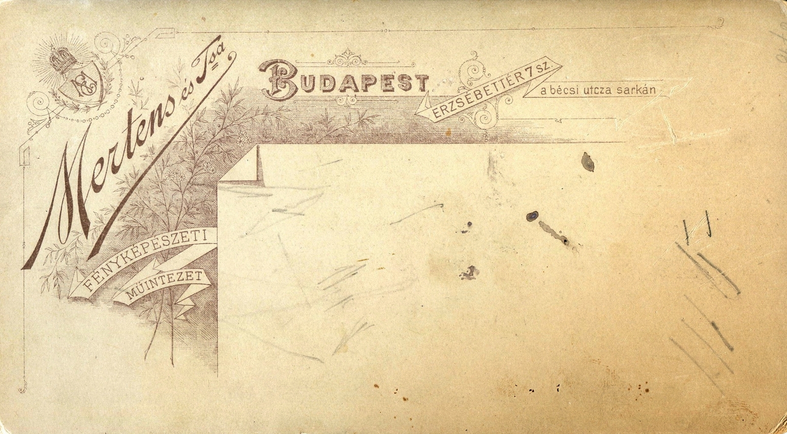 Hungary, Budapest V., Erzsébet tér 7., Mertens és Társa fényképészeti műintézete. A felvétel 1895-ben készült., 1900, Mészöly Leonóra, studio, photographer, verso, Budapest, Fortepan #90309