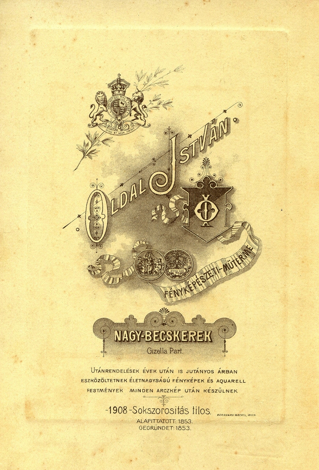 Szerbia, Becskerek, Gizella part, Oldal István fényképészeti műterme., 1908, Mészöly Leonóra, műterem, fényképész, hátlap, Fortepan #90316