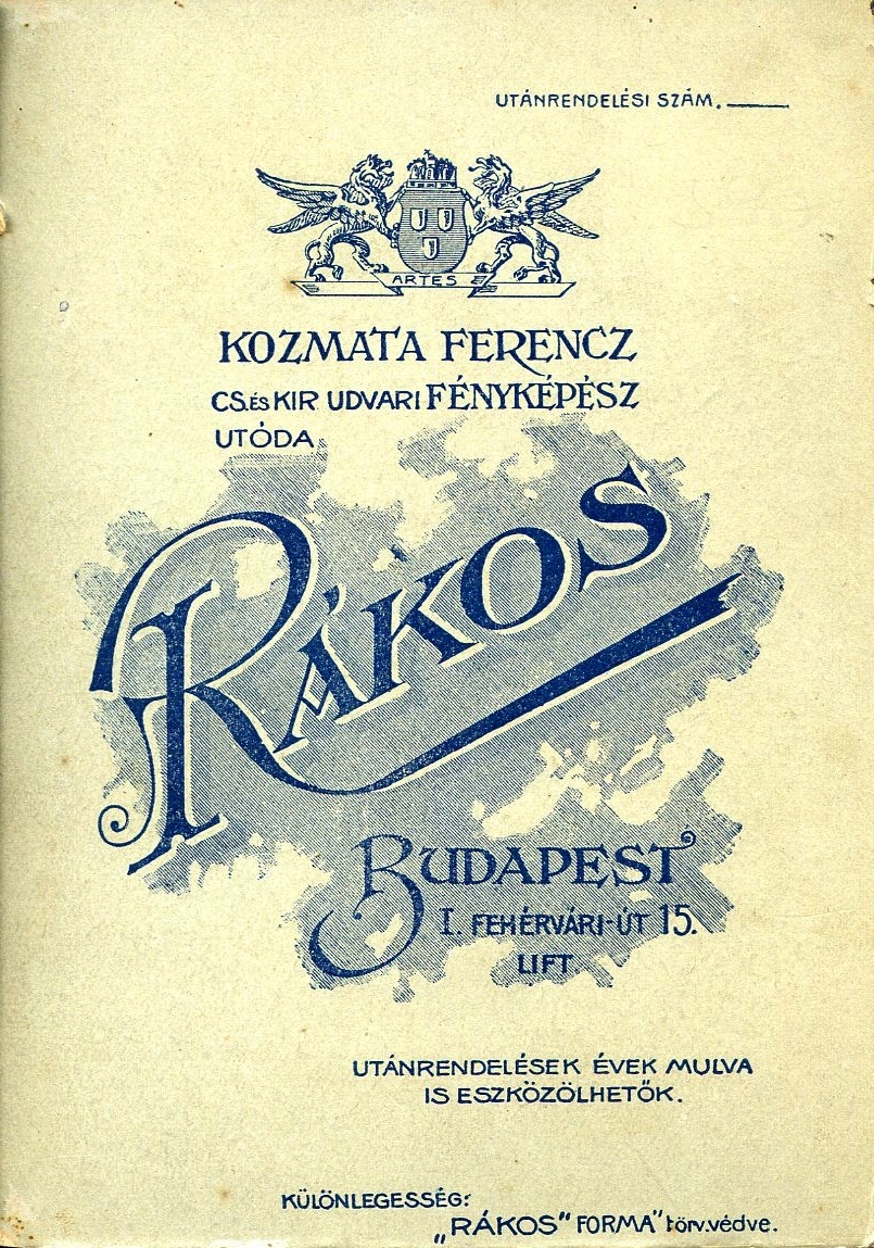 Hungary, Budapest I., Fehérvári út 15., Kozmata Ferenc fényképész., 1910, Mészöly Leonóra, studio, photographer, verso, Budapest, Fortepan #90347