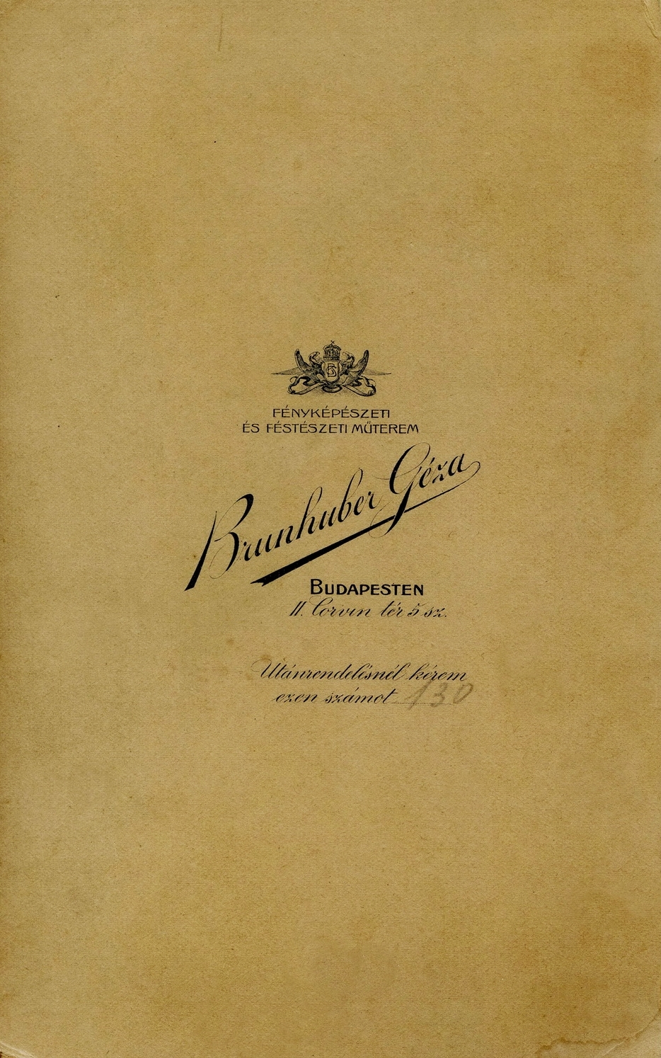 Hungary, Budapest I., Corvin tér 5., Brunhuber Géza műterme., 1910, Mészöly Leonóra, studio, photographer, verso, Budapest, Fortepan #90350