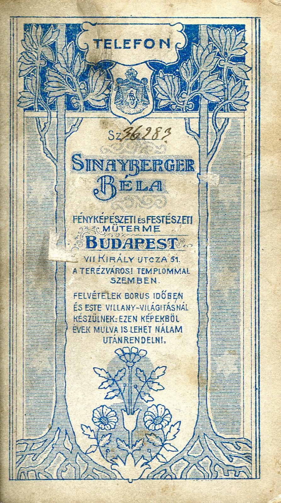 Hungary, Budapest VII., Király utca 51., Sinayberger Béla műterme., 1905, Mészöly Leonóra, studio, photographer, verso, Budapest, Fortepan #90371