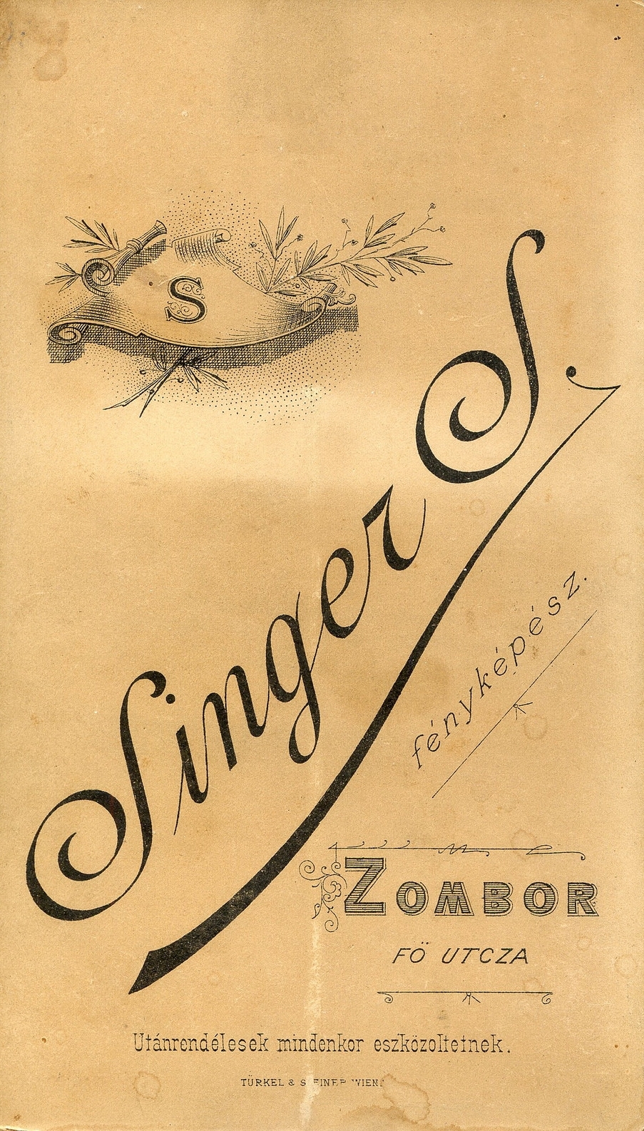 Serbia, Sombor, Fő utca, Singer Samu fényképész. A felvétel 1890-ben készült., 1900, Mészöly Leonóra, studio, photographer, verso, Fortepan #90372