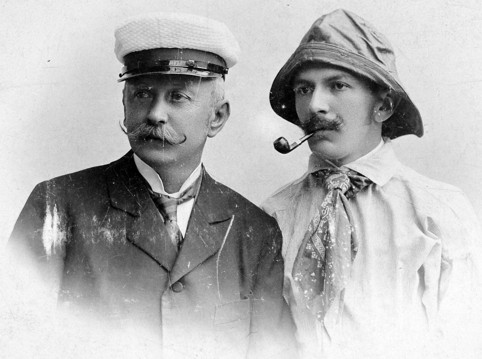 1900, Fortepan, tie, sailor, men, moustache, pipe, cap, sou'wester, double portrait, Fortepan #9039