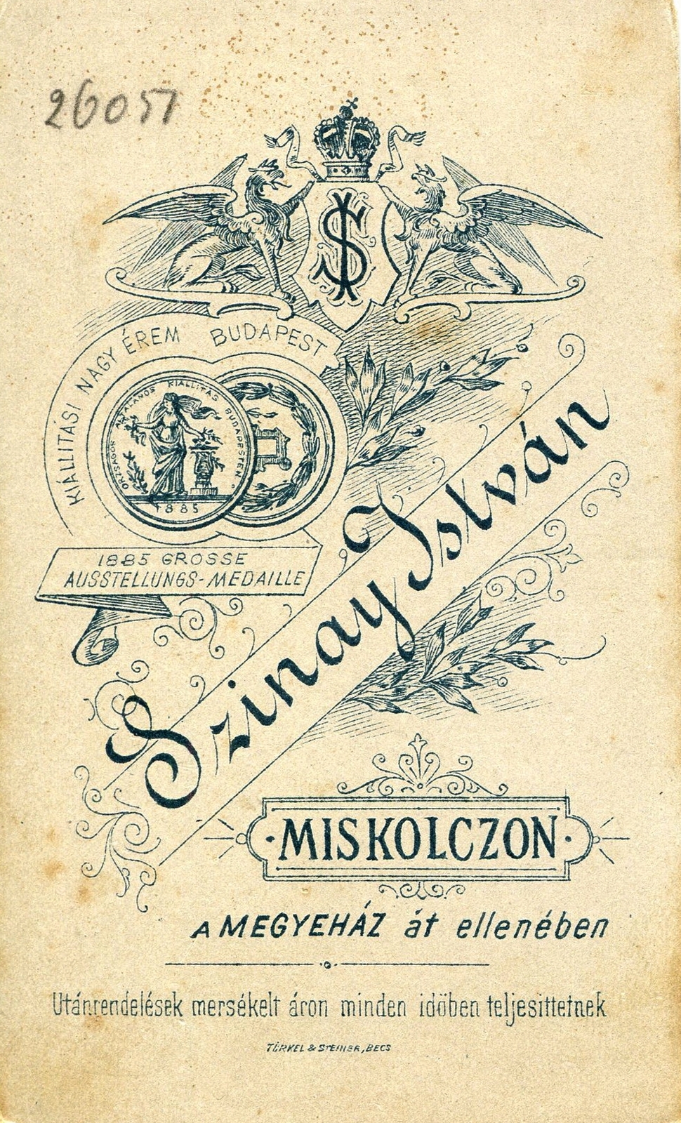 Hungary, Miskolc, Szinay István fényképész. A felvétel 1895-ben készült., 1900, Mészöly Leonóra, studio, photographer, verso, Fortepan #90395