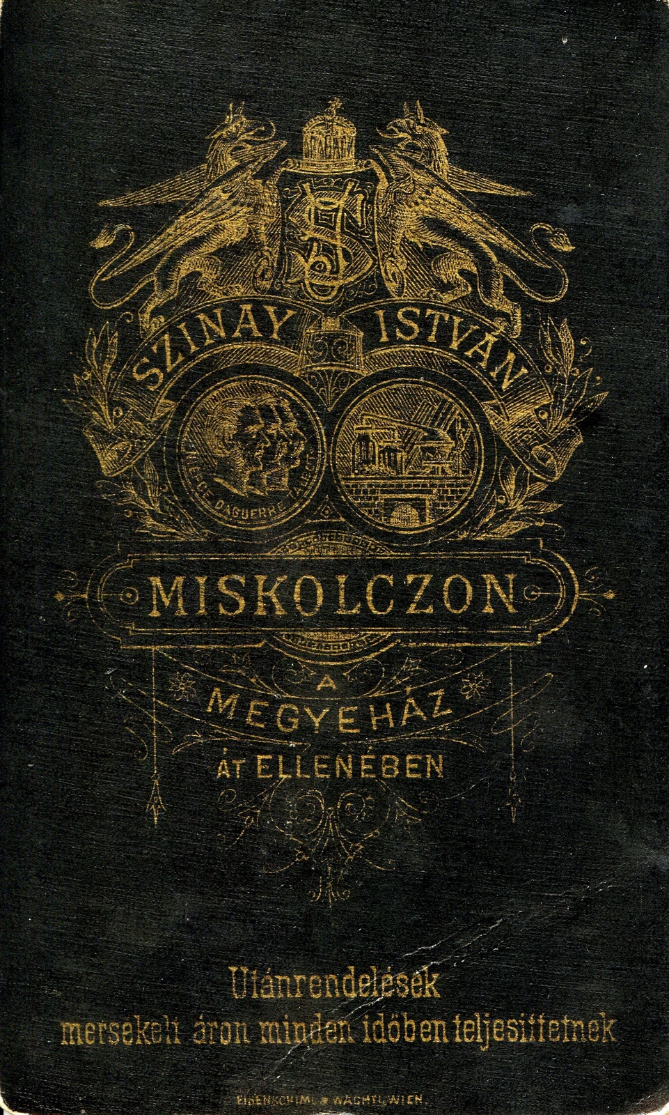 Hungary, Miskolc, Szinay István fényképész. A felvétel 1883-ban készült., 1900, Mészöly Leonóra, studio, photographer, verso, Fortepan #90396