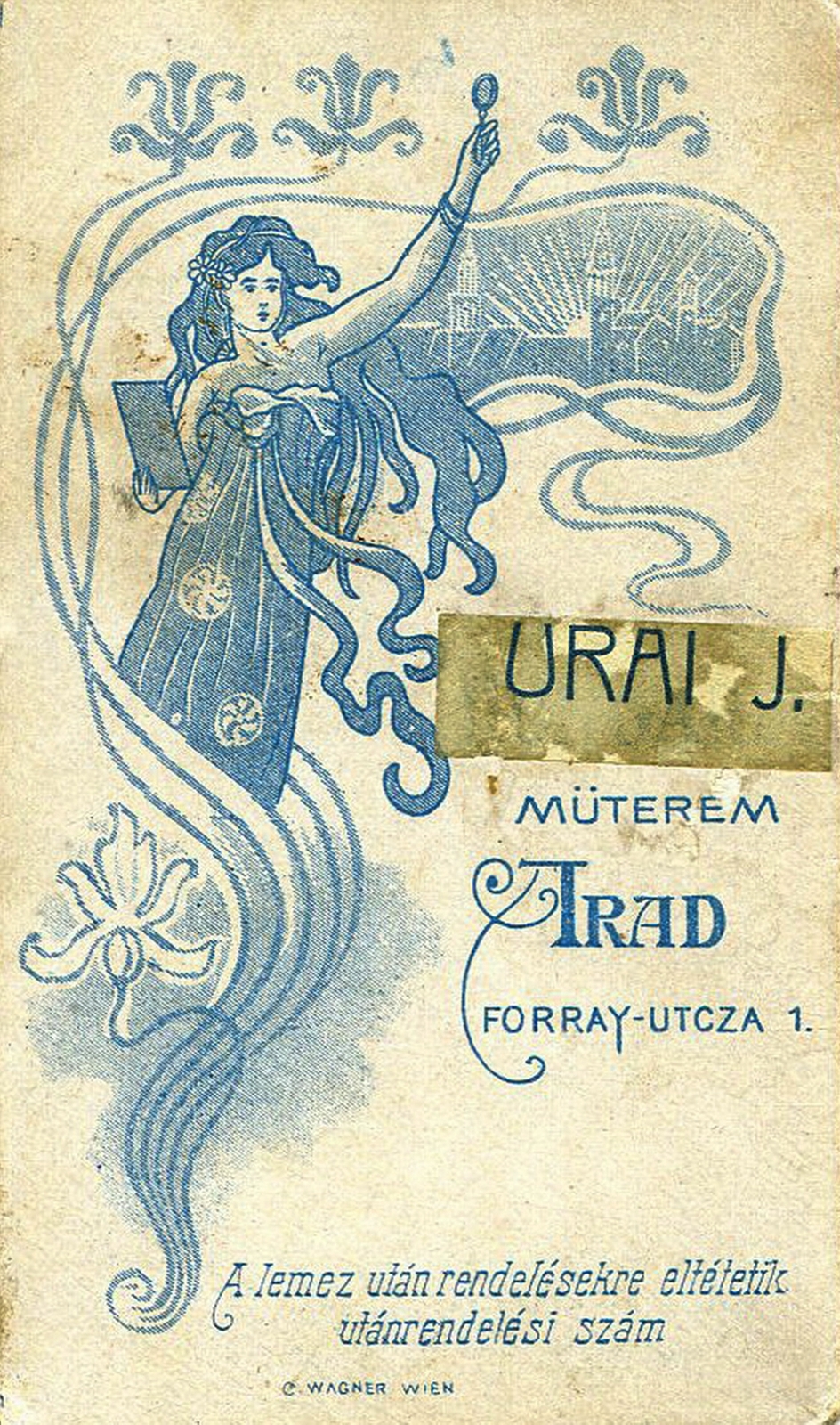 Romania,Transylvania, Arad, Forray utca 1., Urai János fényképész., 1900, Mészöly Leonóra, studio, photographer, verso, Fortepan #90408