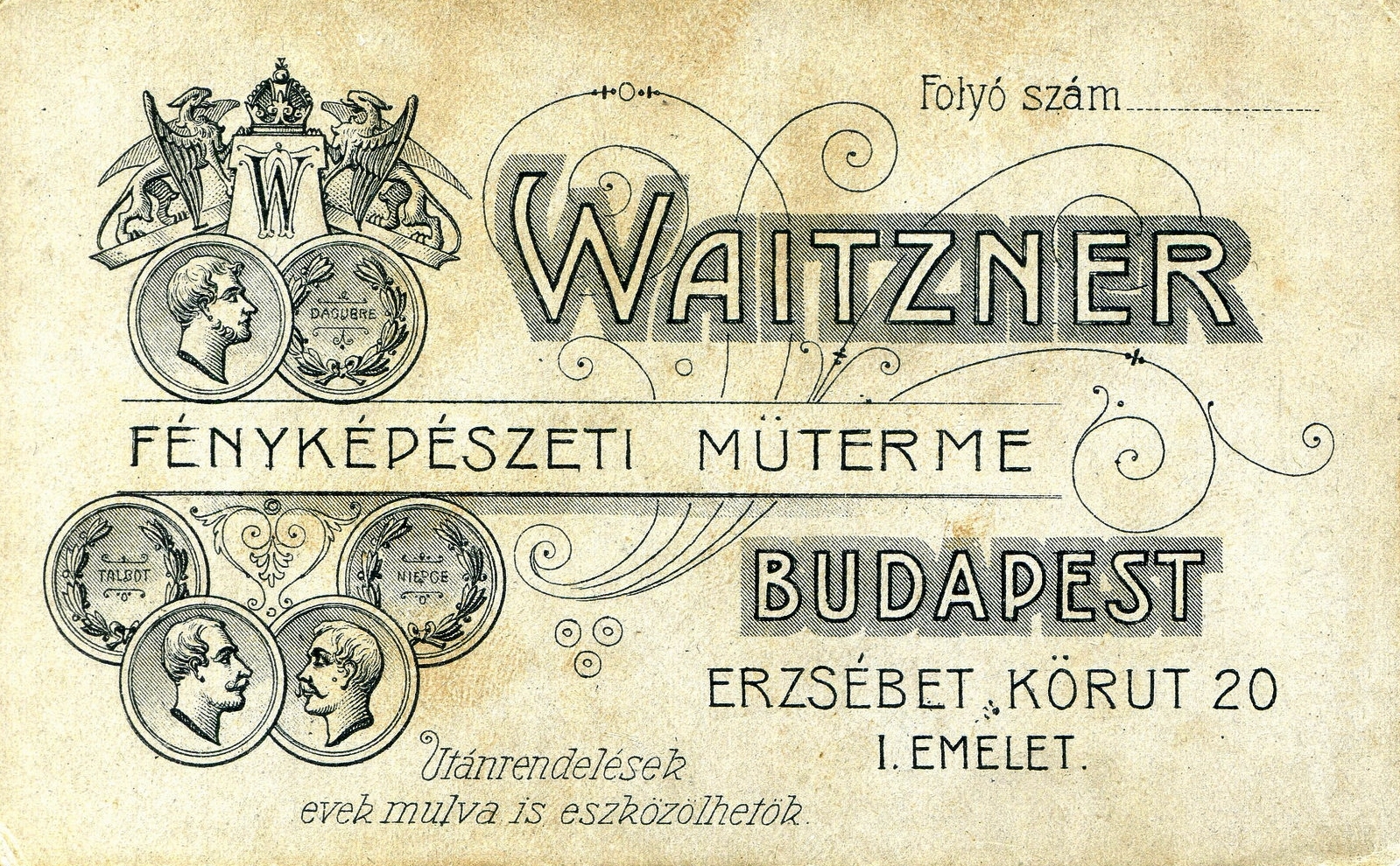 Hungary, Budapest VII., Erzsébet körút 20., Waitzner fényképészeti műterme., 1900, Mészöly Leonóra, studio, photographer, verso, Budapest, Fortepan #90415