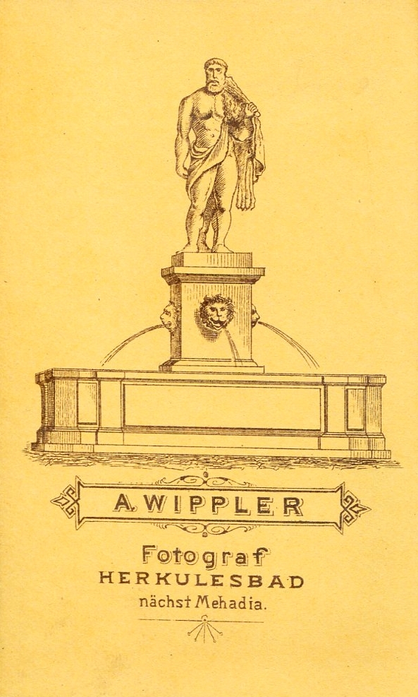 Romania,Transylvania, Băile Herculane, Wippler A. fényképész. A felvétel 1875-ben készült., 1900, Mészöly Leonóra, studio, photographer, verso, Fortepan #90420