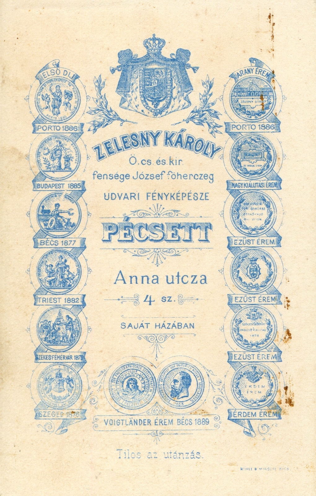 Magyarország, Pécs, Anna utca 4., Zelesny Károly fényképész. A felvétel 1890-ben készült., 1900, Mészöly Leonóra, műterem, fényképész, hátlap, Fortepan #90424