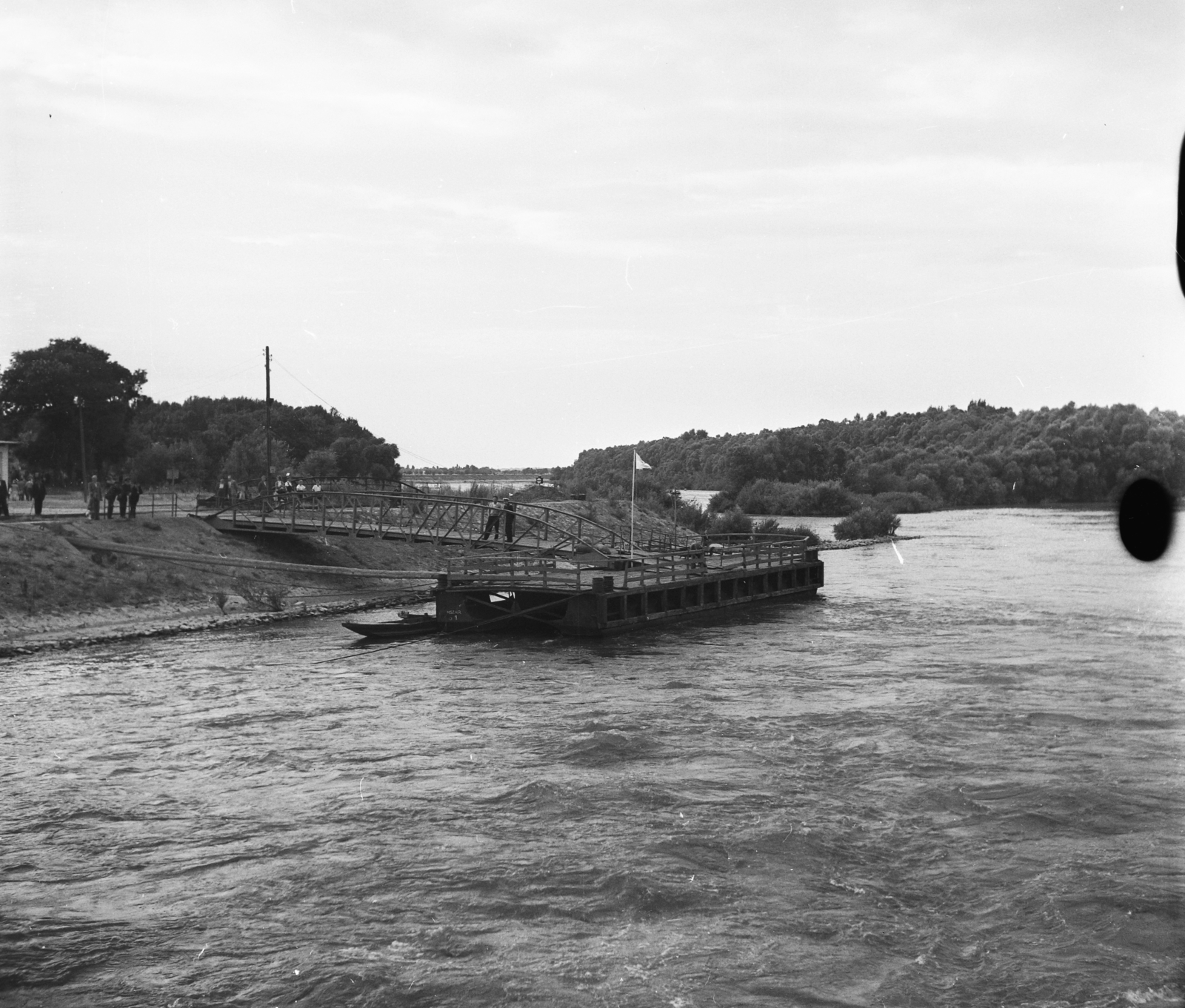 Hungary, Adony, hajóállomás a Dunáról nézve., 1955, UVATERV, egy dunai hajóút, Danube, boat station, Fortepan #91090